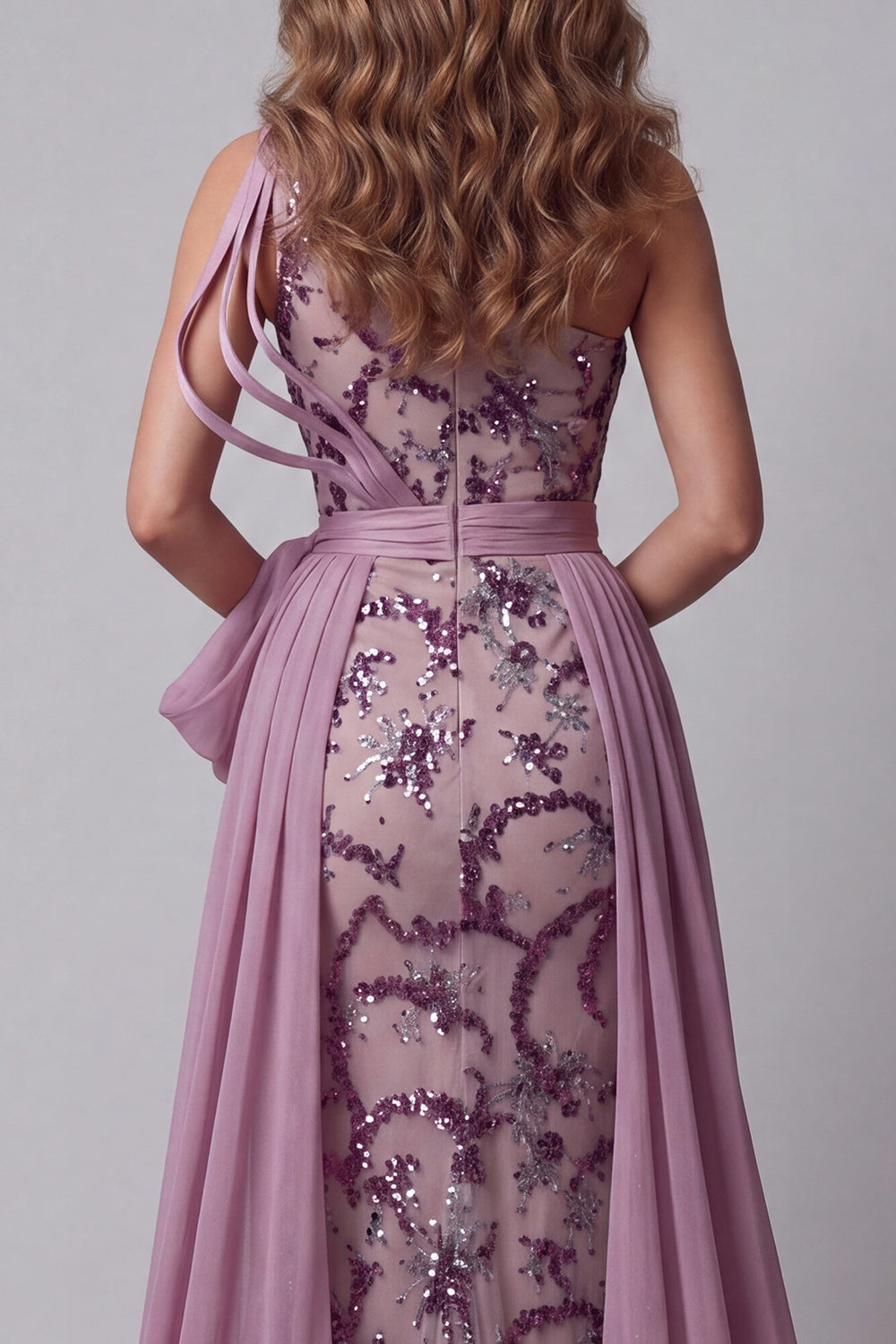 Sparkly Vintage Mauve Mermaid Beaded Long Floral Pageant Dress with Cape