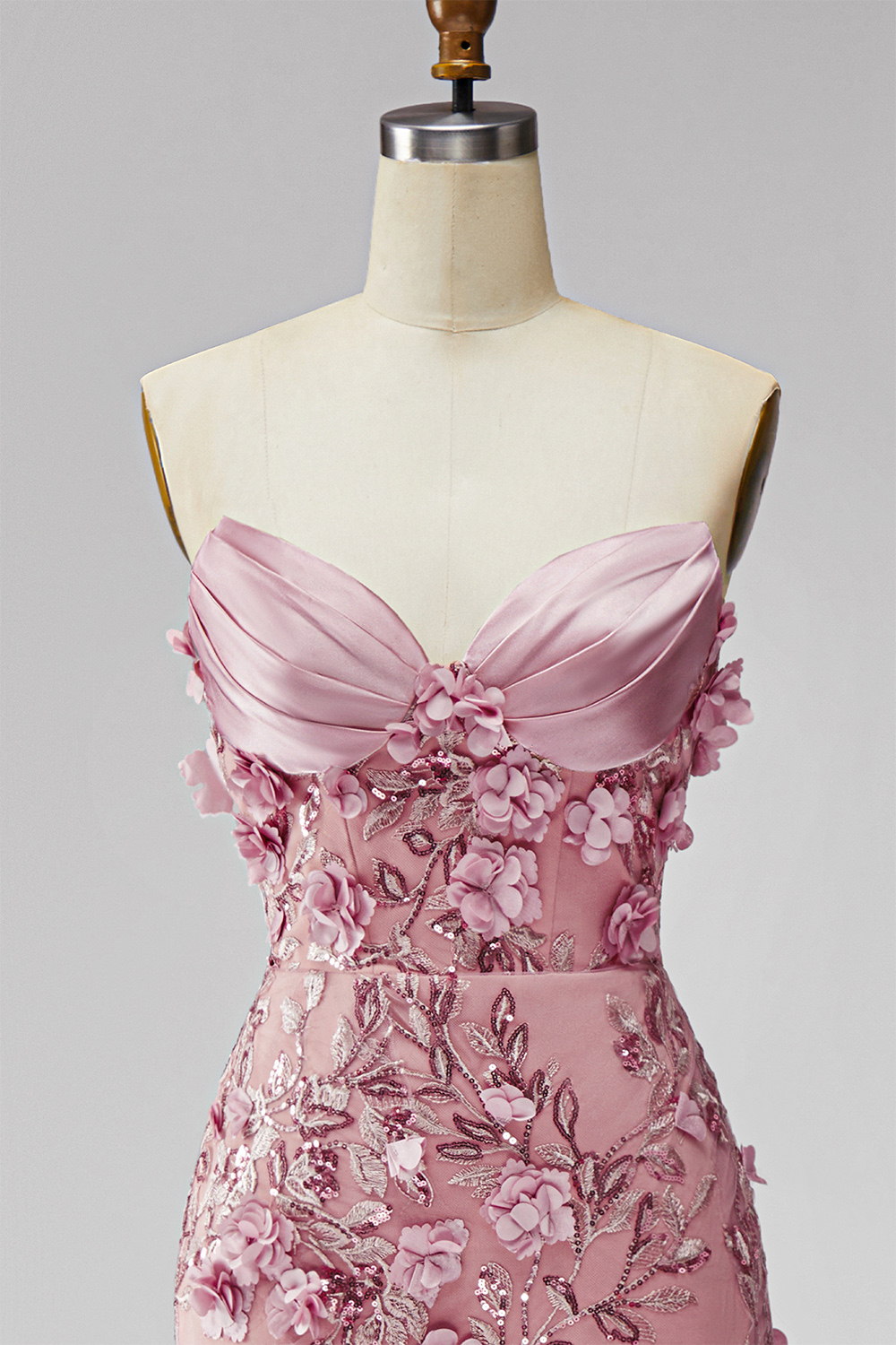 Sparkly Blush Beaded Floral Corset Mermaid Long Pageant Dress