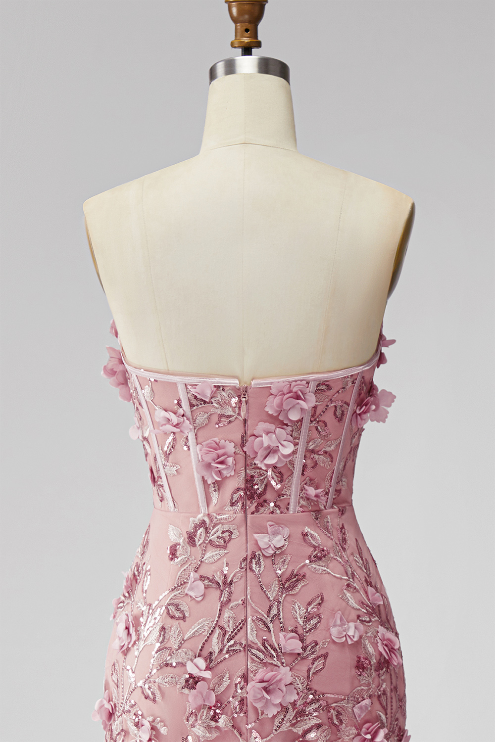 Sparkly Blush Beaded Floral Corset Mermaid Long Pageant Dress