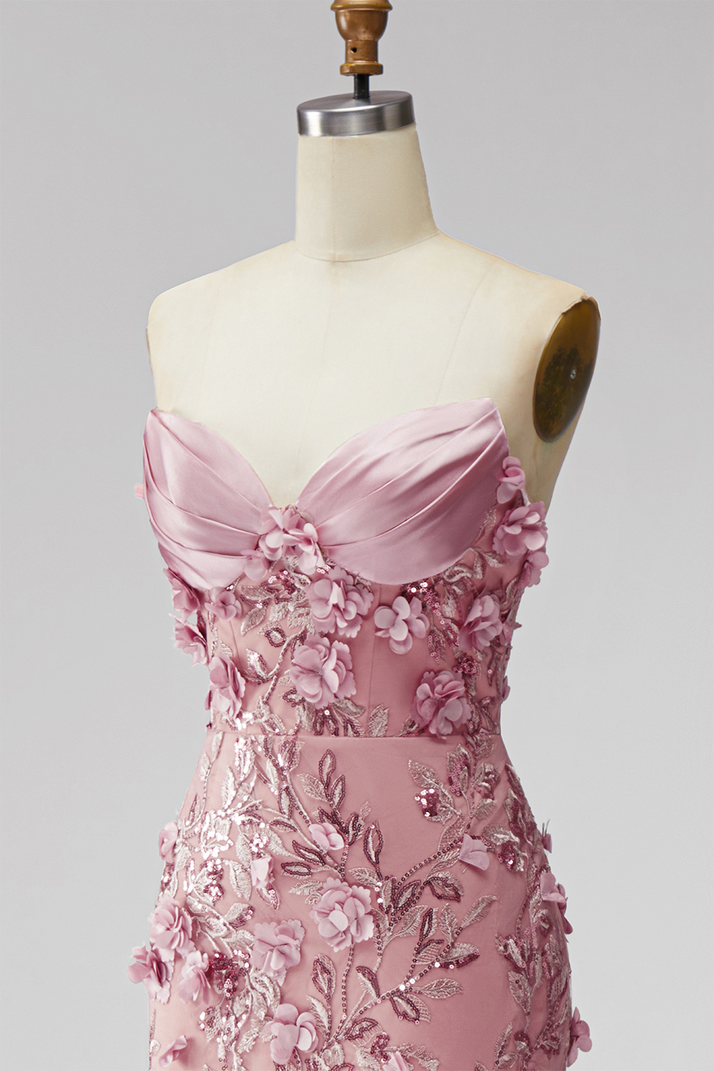 Sparkly Blush Beaded Floral Corset Mermaid Long Pageant Dress