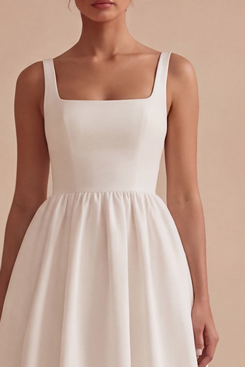 Square Neck White Maxi A Line Bridal Shower Dress