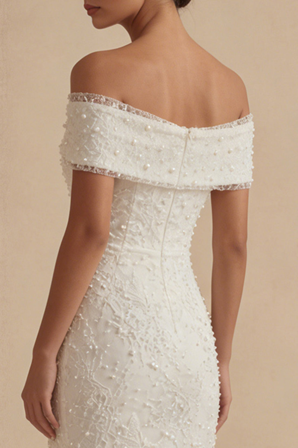 Sheath Maxi White Boho Bridal Shower Dress with Pearls