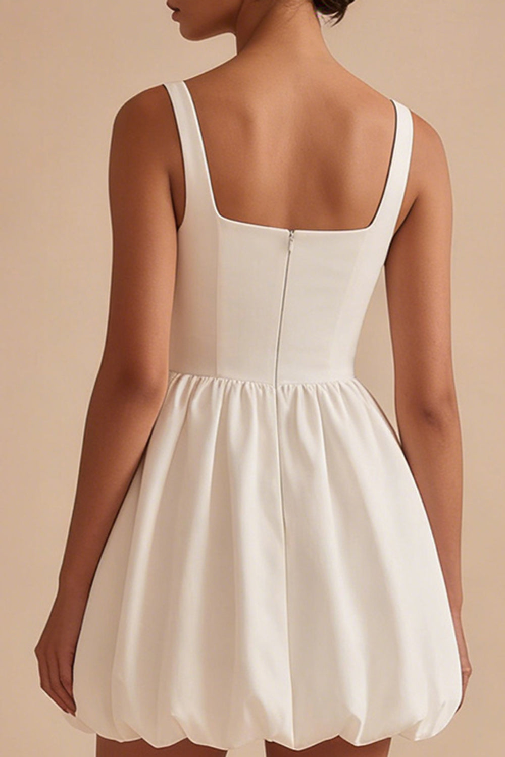 Short White A Line Square Neck Bridal Shower Dress