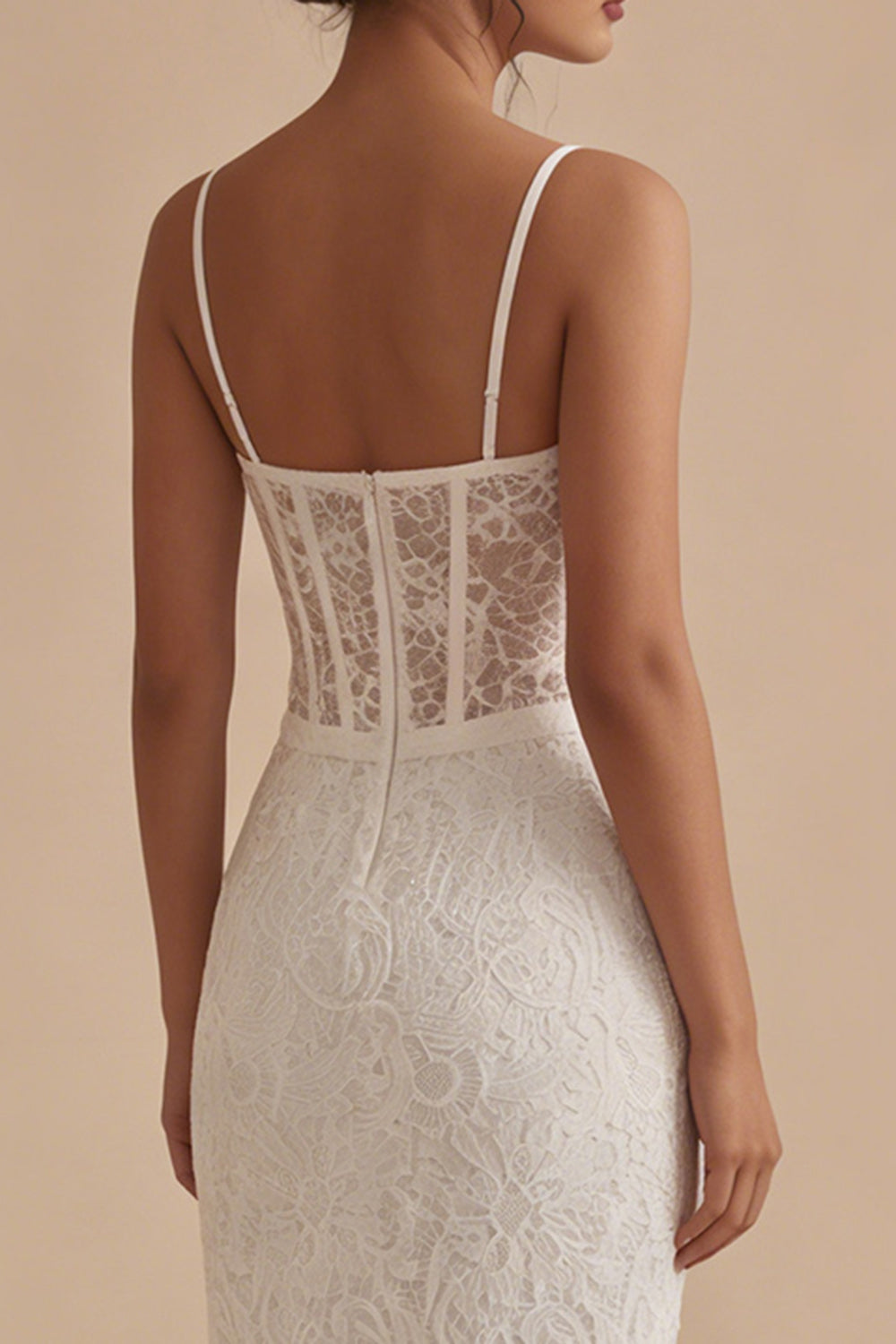 Spaghetti Straps Sheath Maxi Floral Lace Corset White Boho Bridal Shower Dress