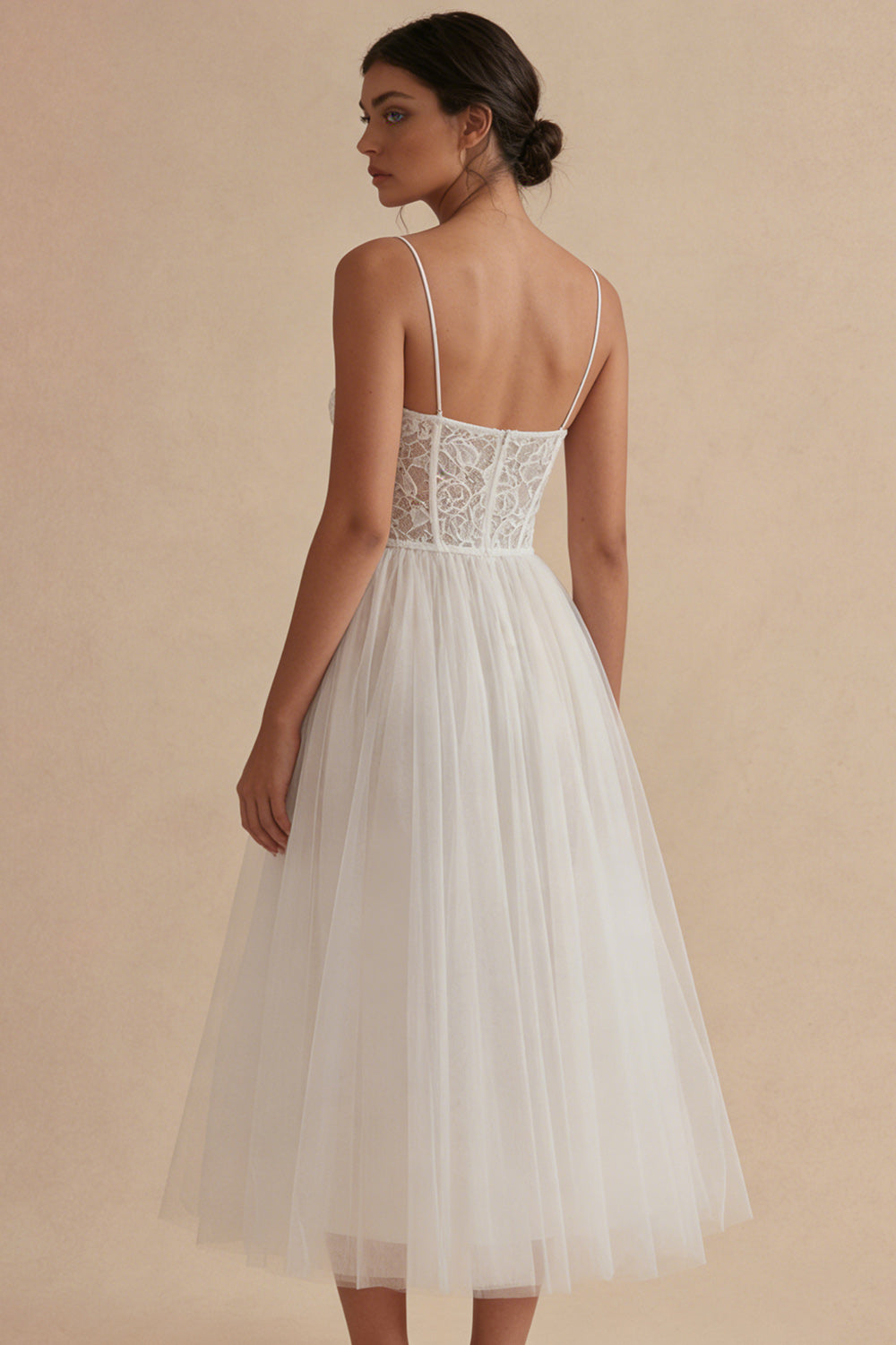 Floral Spaghetti Straps White Maxi A Line Corset Boho Bridal Shower Dress with Lace