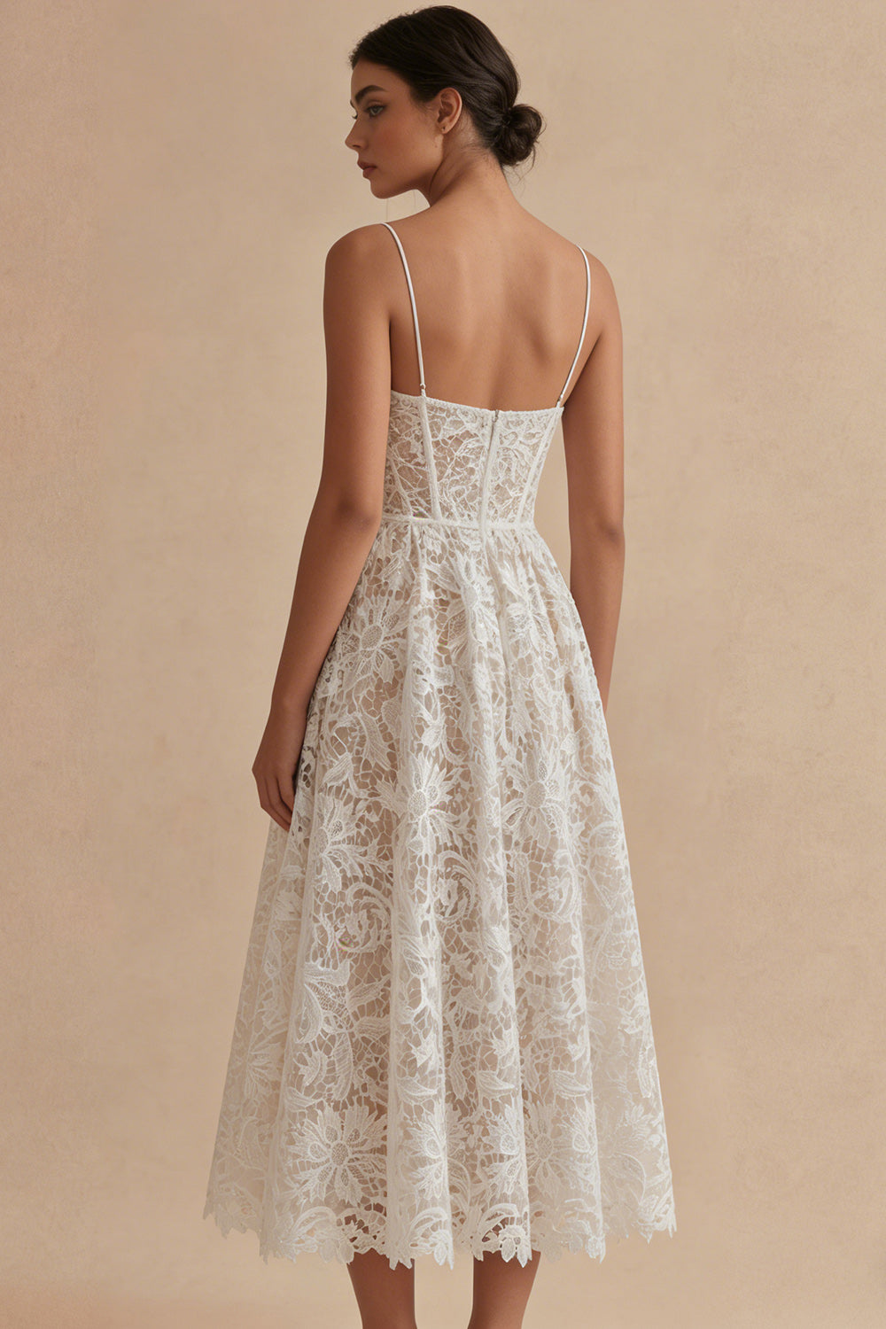 Lace Floral White Maxi A Line Corset Spaghetti Straps Boho Bridal Shower Dress