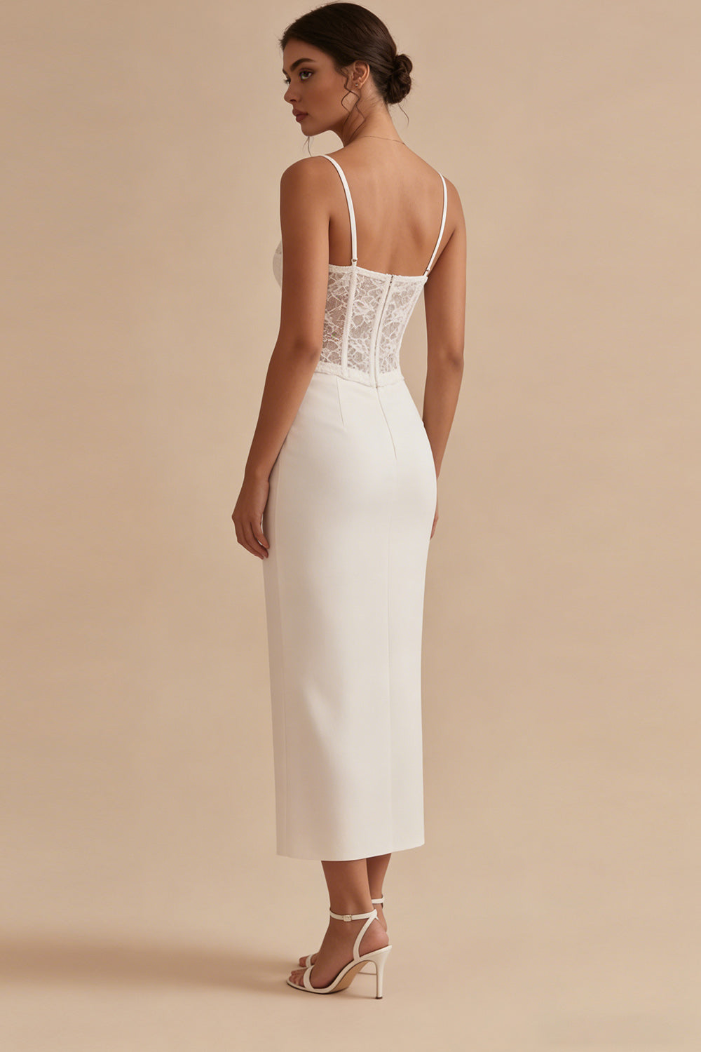 Corset Floral Sheath Maxi White Boho Bridal Shower Dress with Lace