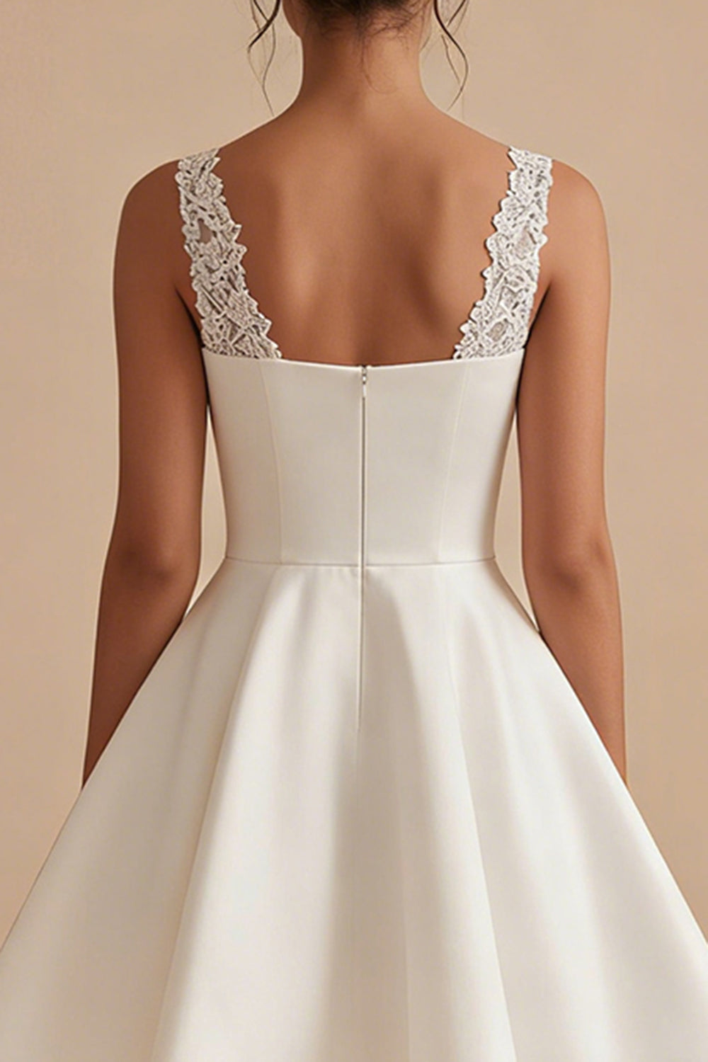 Short V-Neck White A Line Graduation Dress with Lace