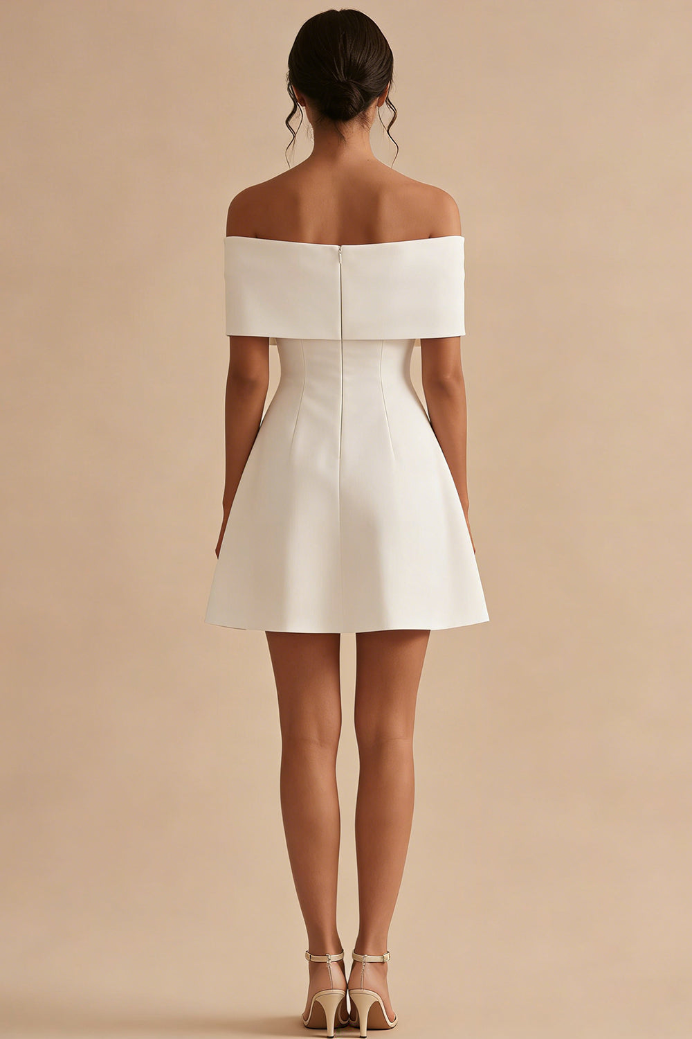 Off the Shoulder Short White A Line Graduation Dress with Bow