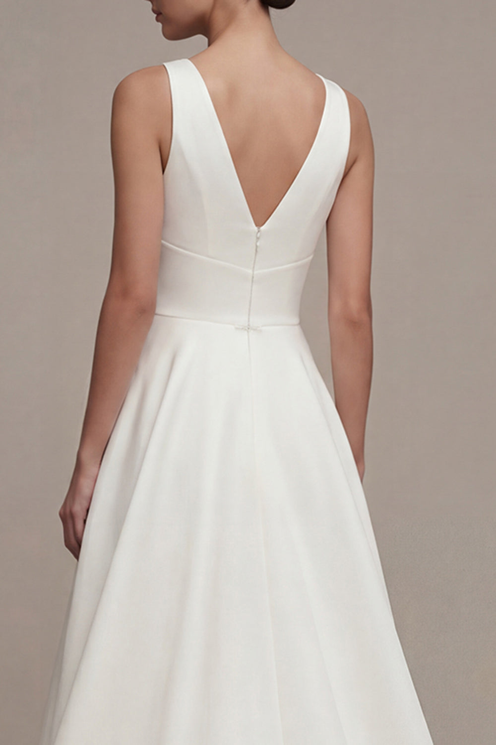 A Line V-Neck White High Low Wedding Reception Dress