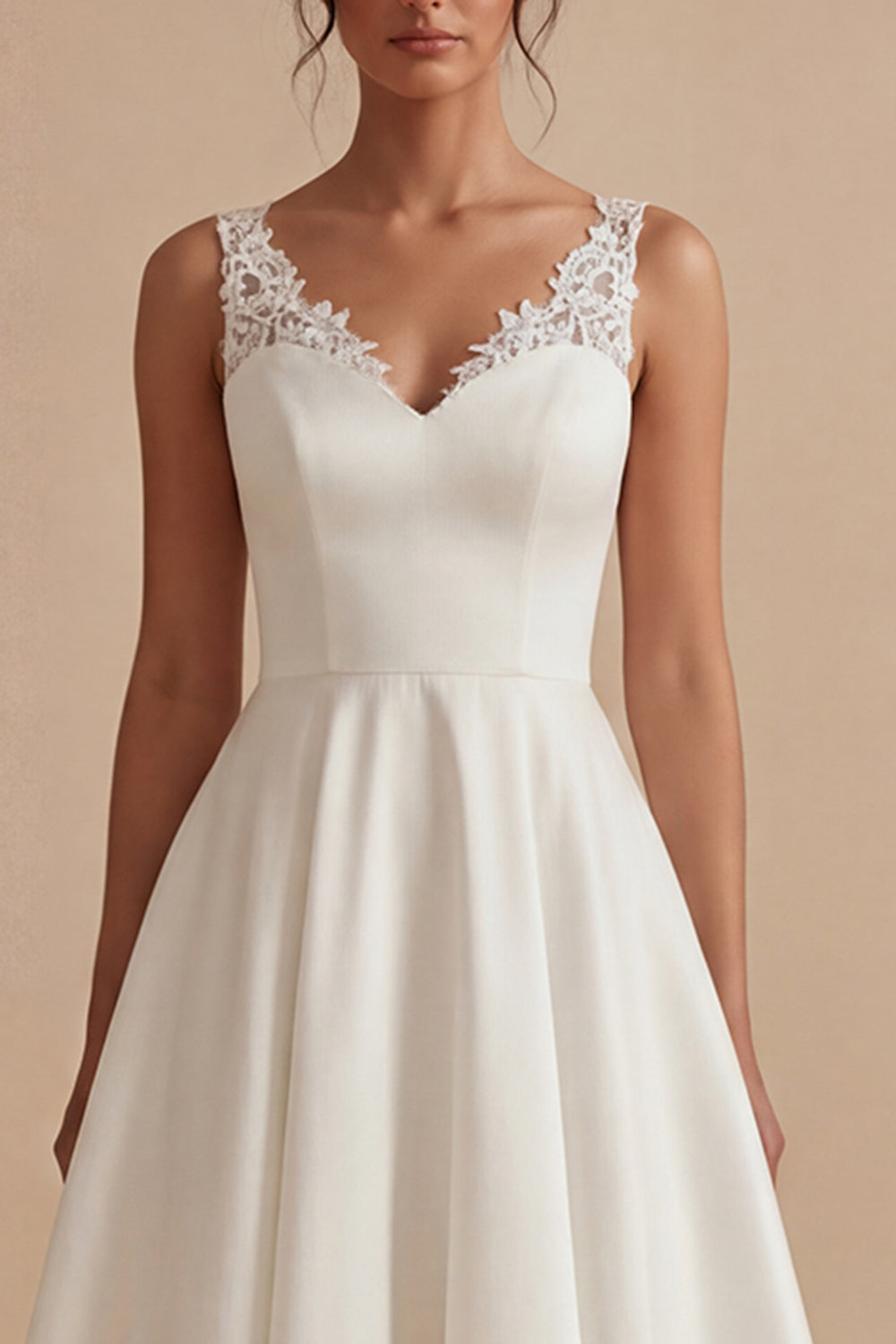 Maxi White A Line V-Neck Wedding Reception Dress with Lace