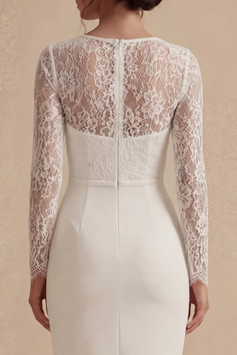 Midi Bodycon Lace Long Sleeves Floral White Bridal Shower Dress