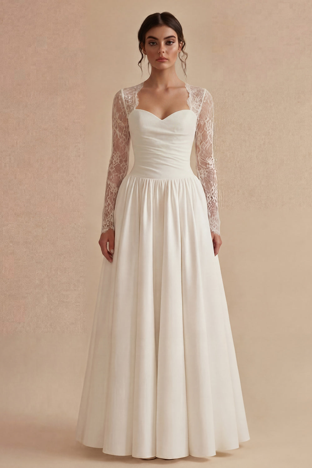 White Maxi Long Sleeves Floral A Line Wedding Reception Dress with Lace