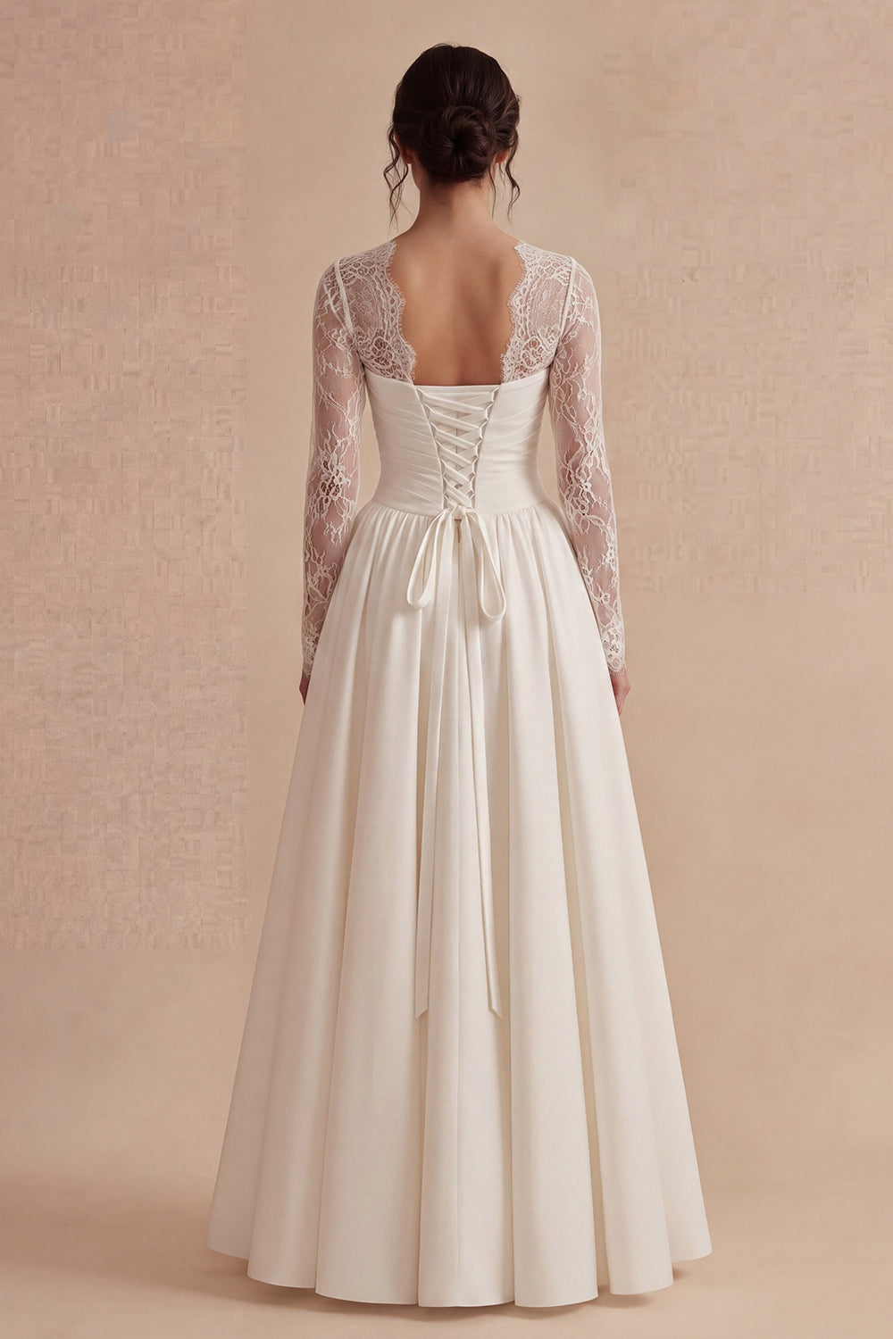 White Maxi Long Sleeves Floral A Line Wedding Reception Dress with Lace