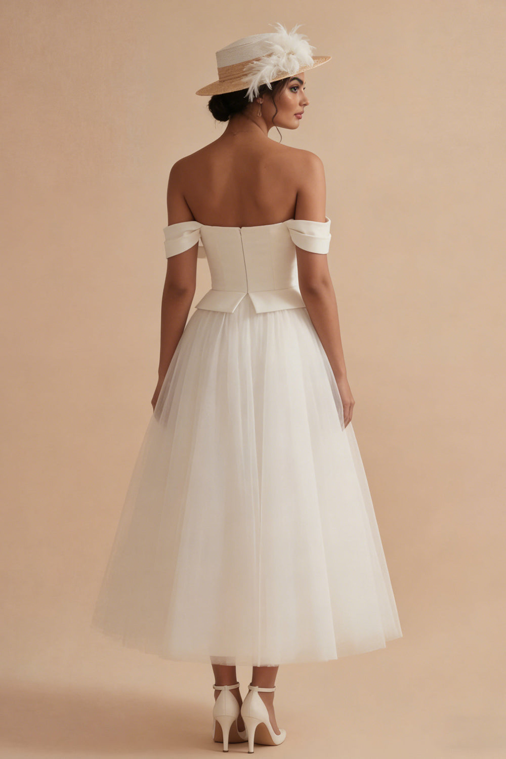 Off the Shoulder A Line White Maxi Boho Wedding Reception Dress