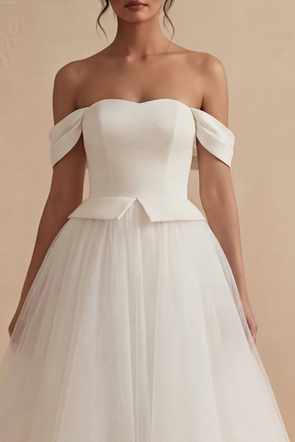 Off the Shoulder A Line White Maxi Boho Wedding Reception Dress