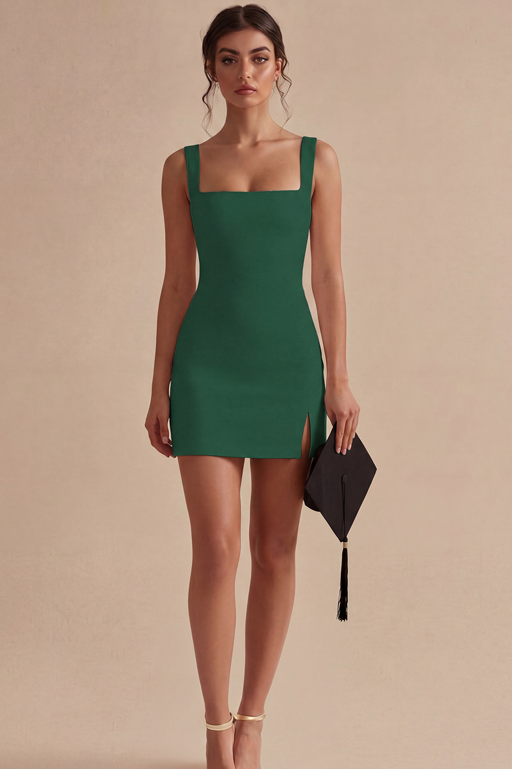 White Tight Short Square Neck Graduation Dress