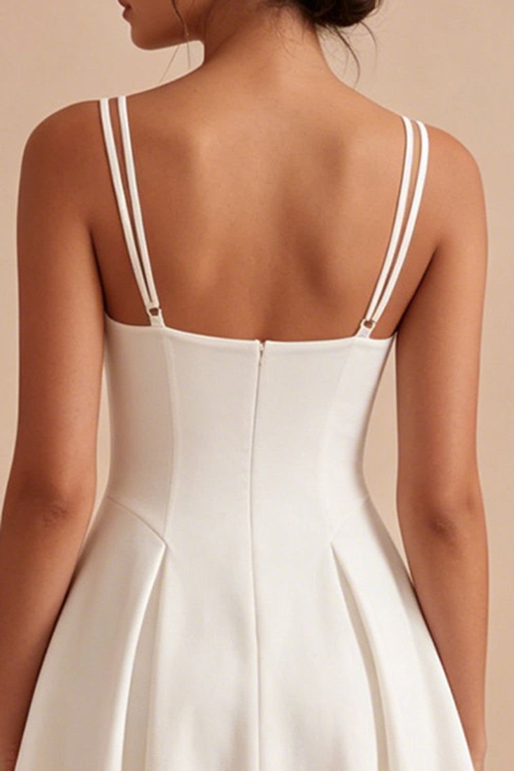 White Short Simple Spaghetti Straps A Line Graduation Dress