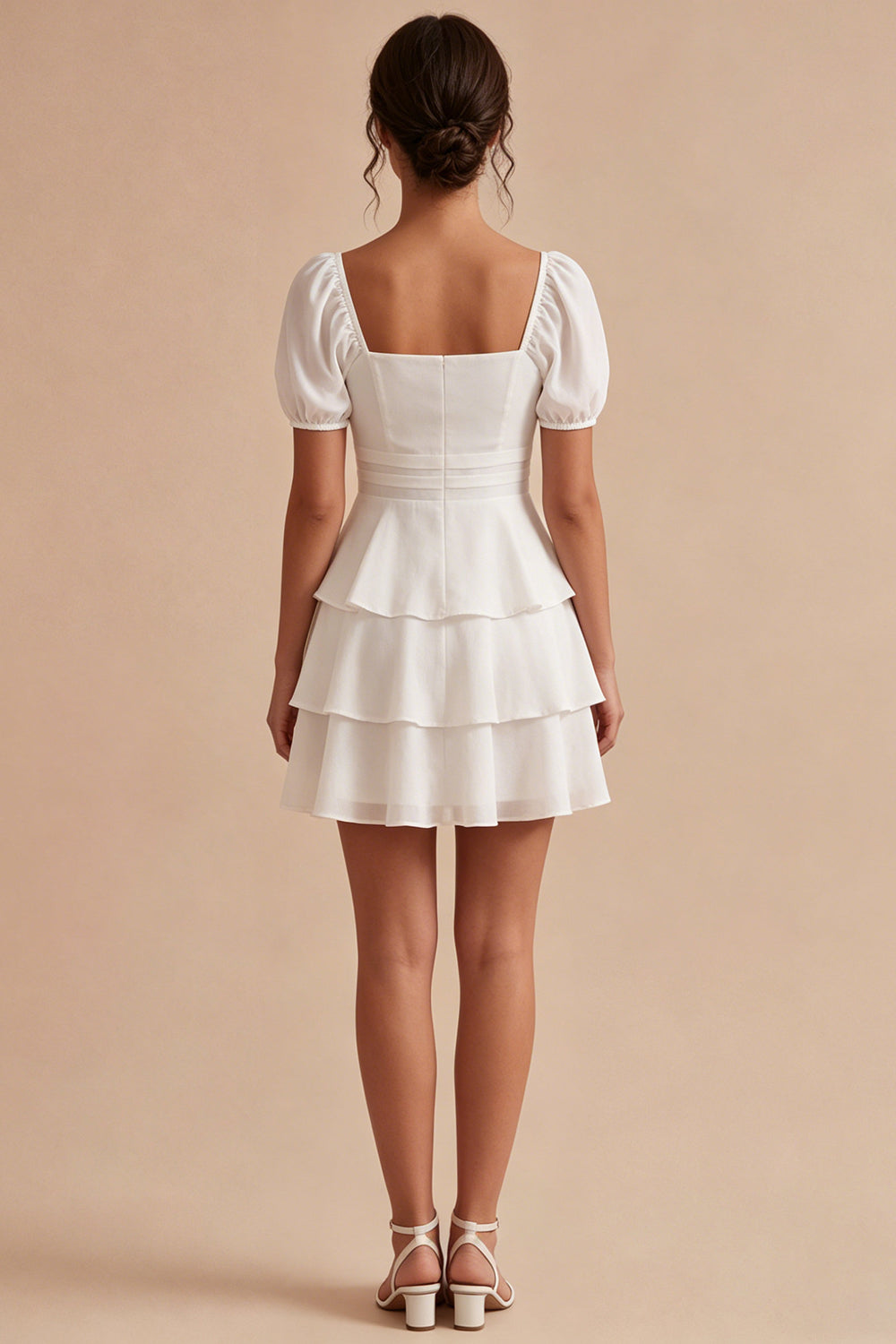White Short Sleeves Short A Line Graduation Dress with Ruffles