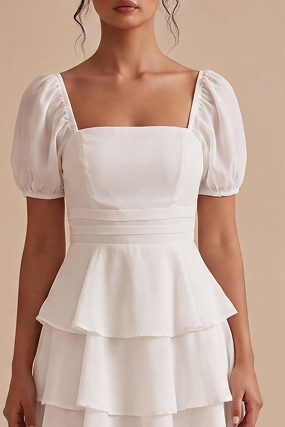 White Short Sleeves Short A Line Graduation Dress with Ruffles