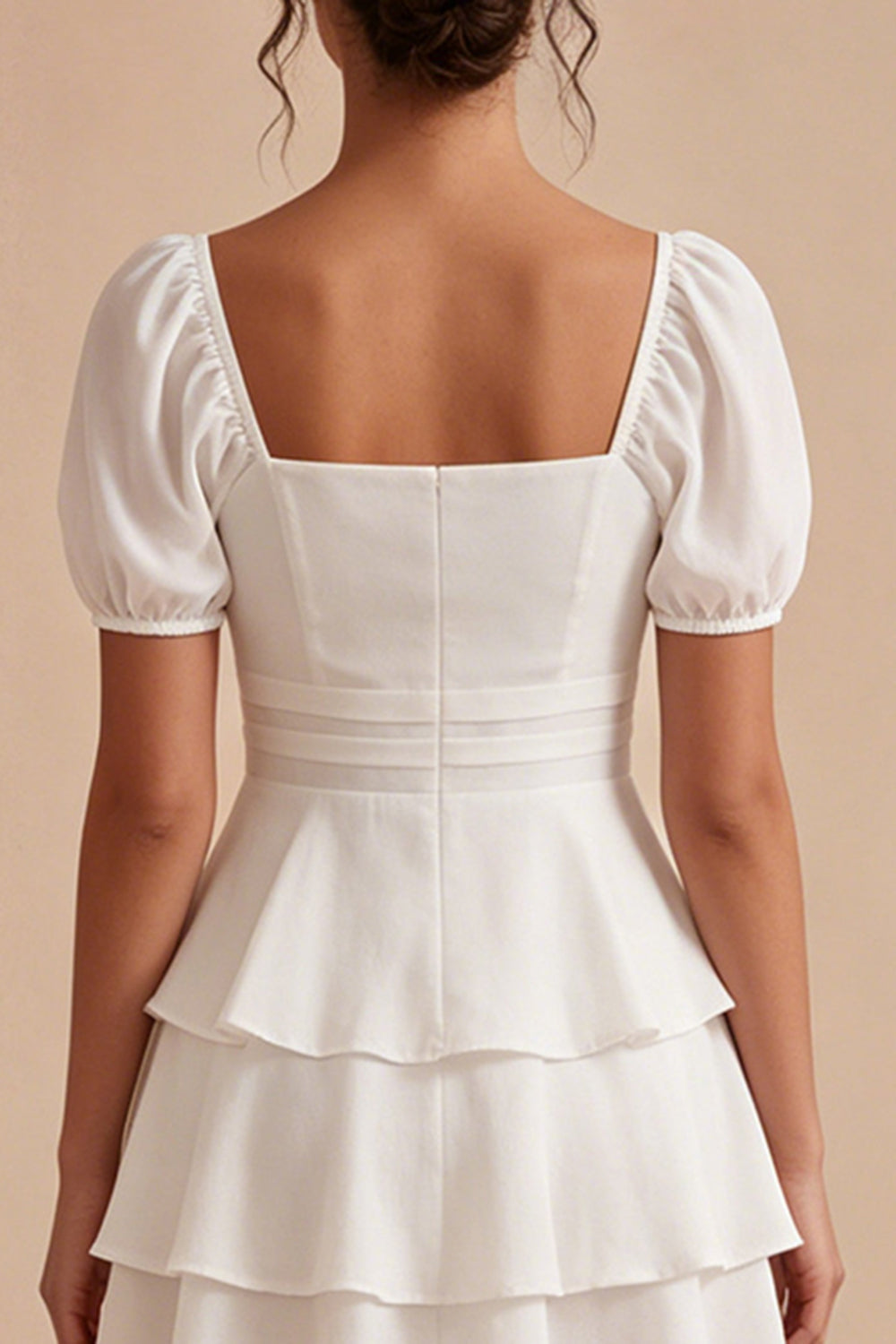 White Short Sleeves Short A Line Graduation Dress with Ruffles