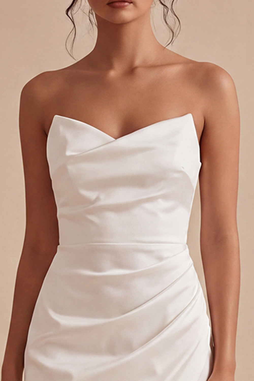Tight Strapless Short Ruched White Graduation Dress with Slit