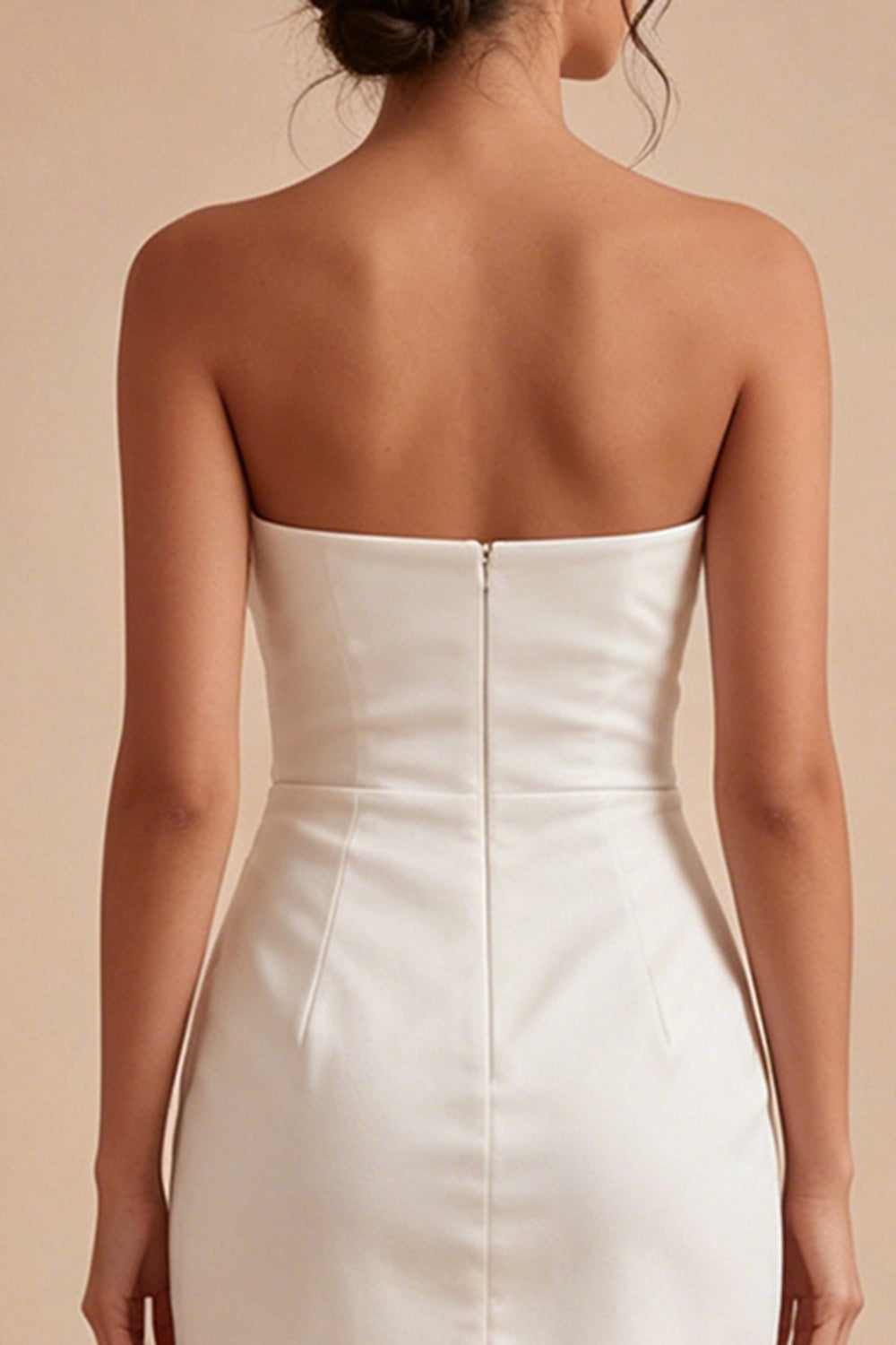 Tight Strapless Short Ruched White Graduation Dress with Slit
