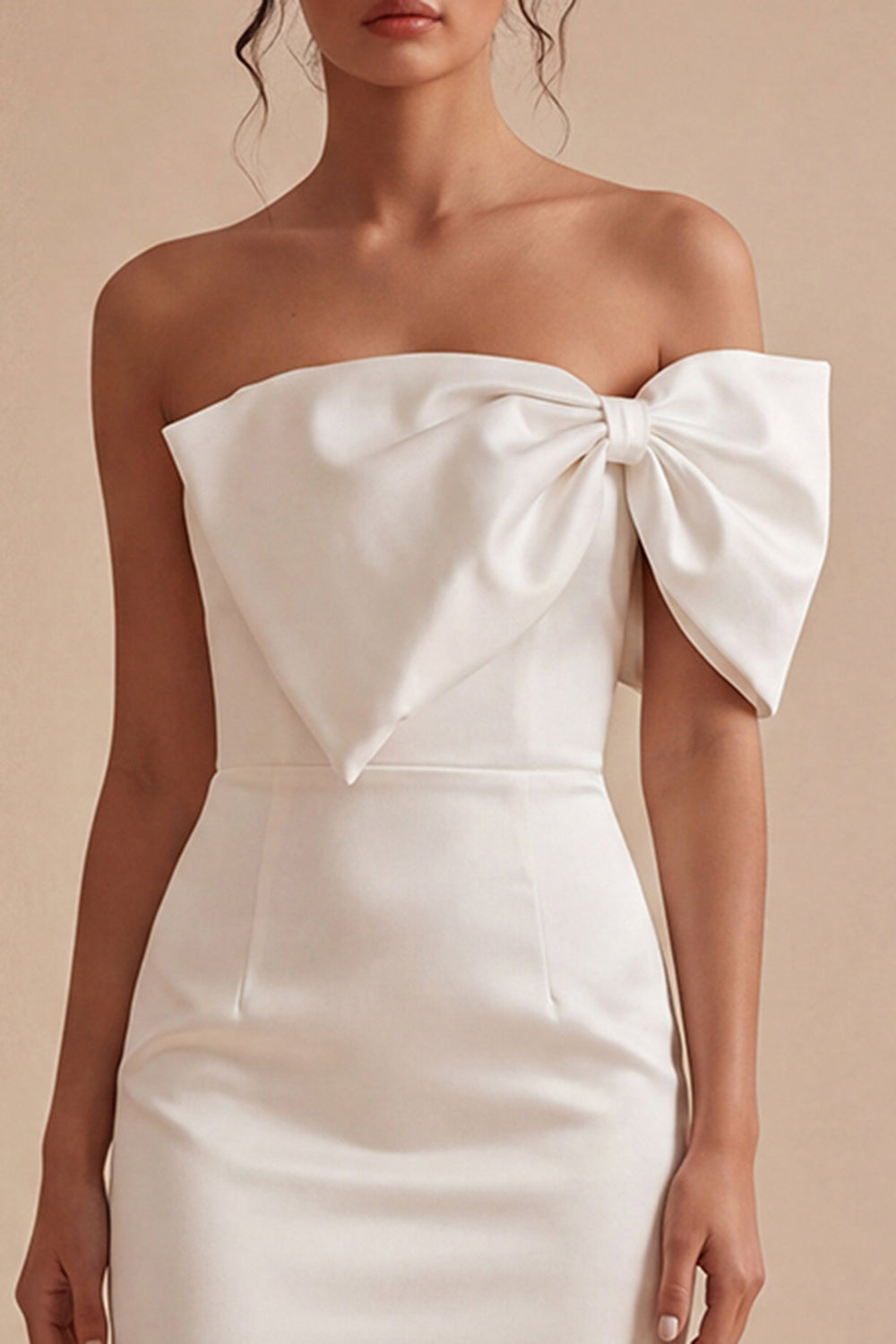 White Tight Short Strapless Graduation Dress with Bow