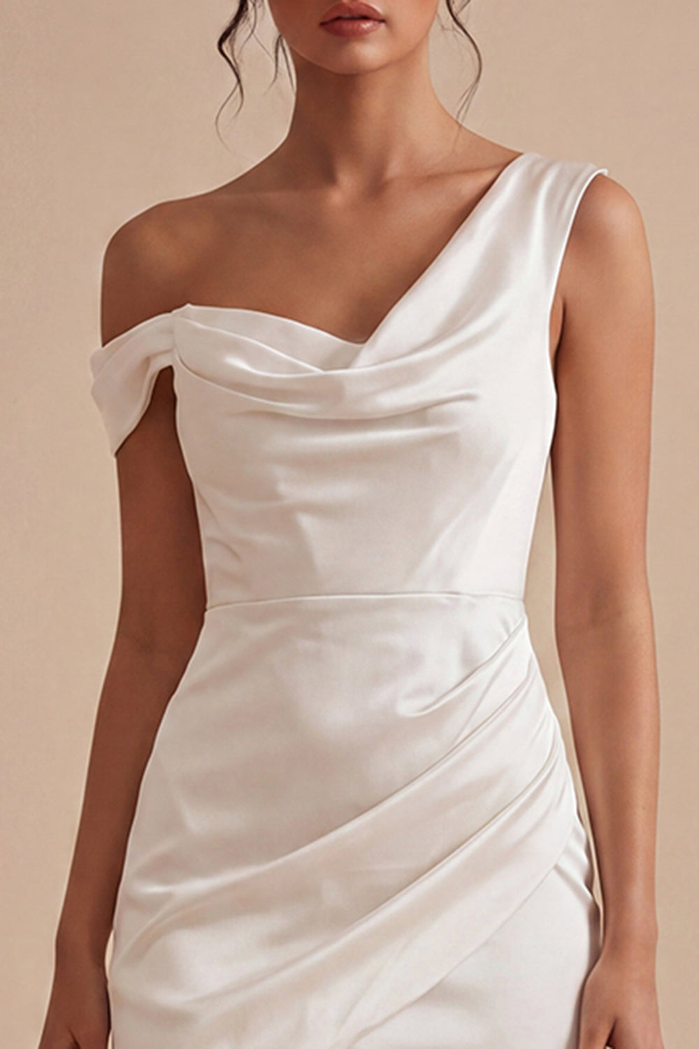 Tight Short Ruched One Shoulder White Graduation Dress