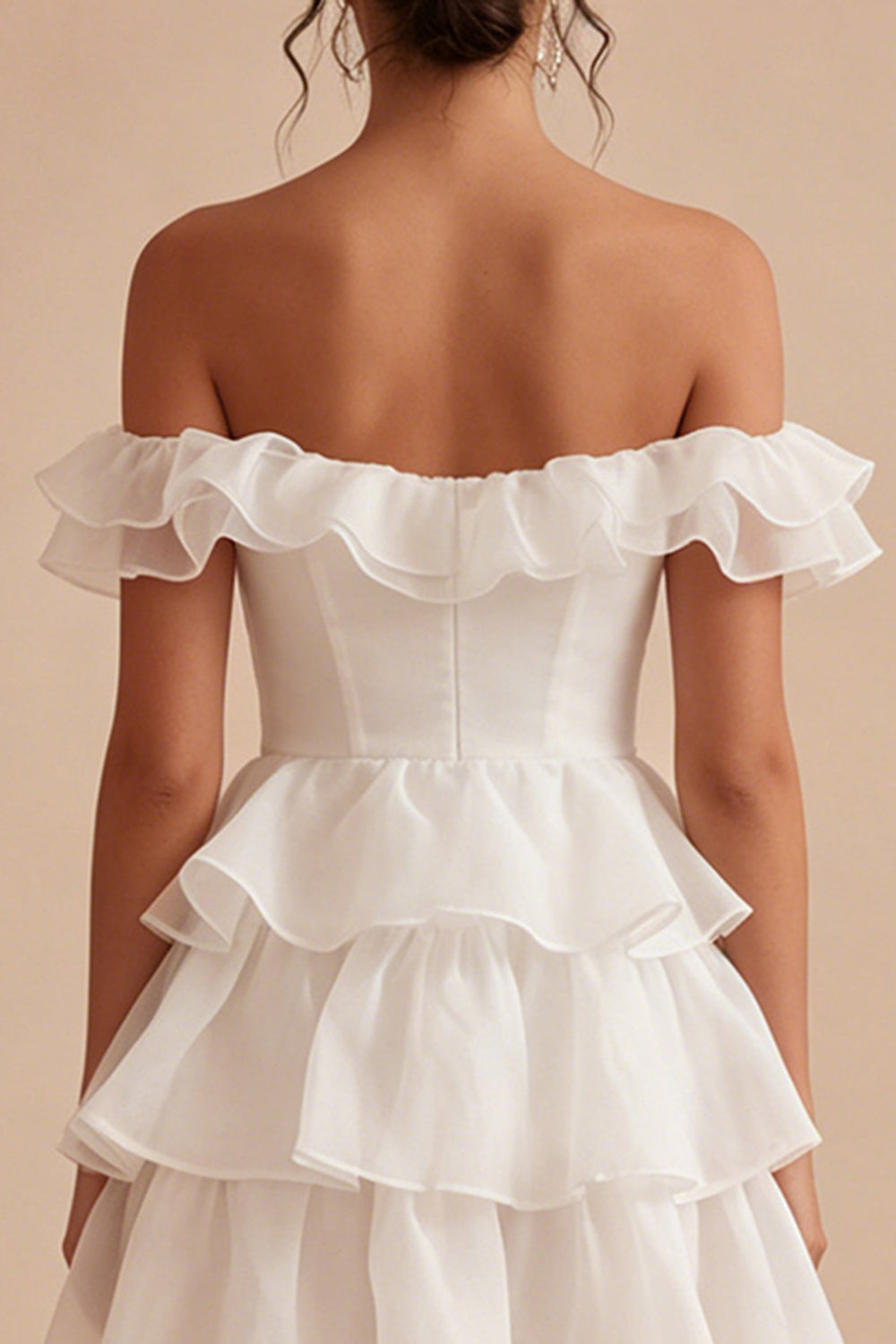 Off the Shoulder A Line White Short Graduation Dress with Ruffles