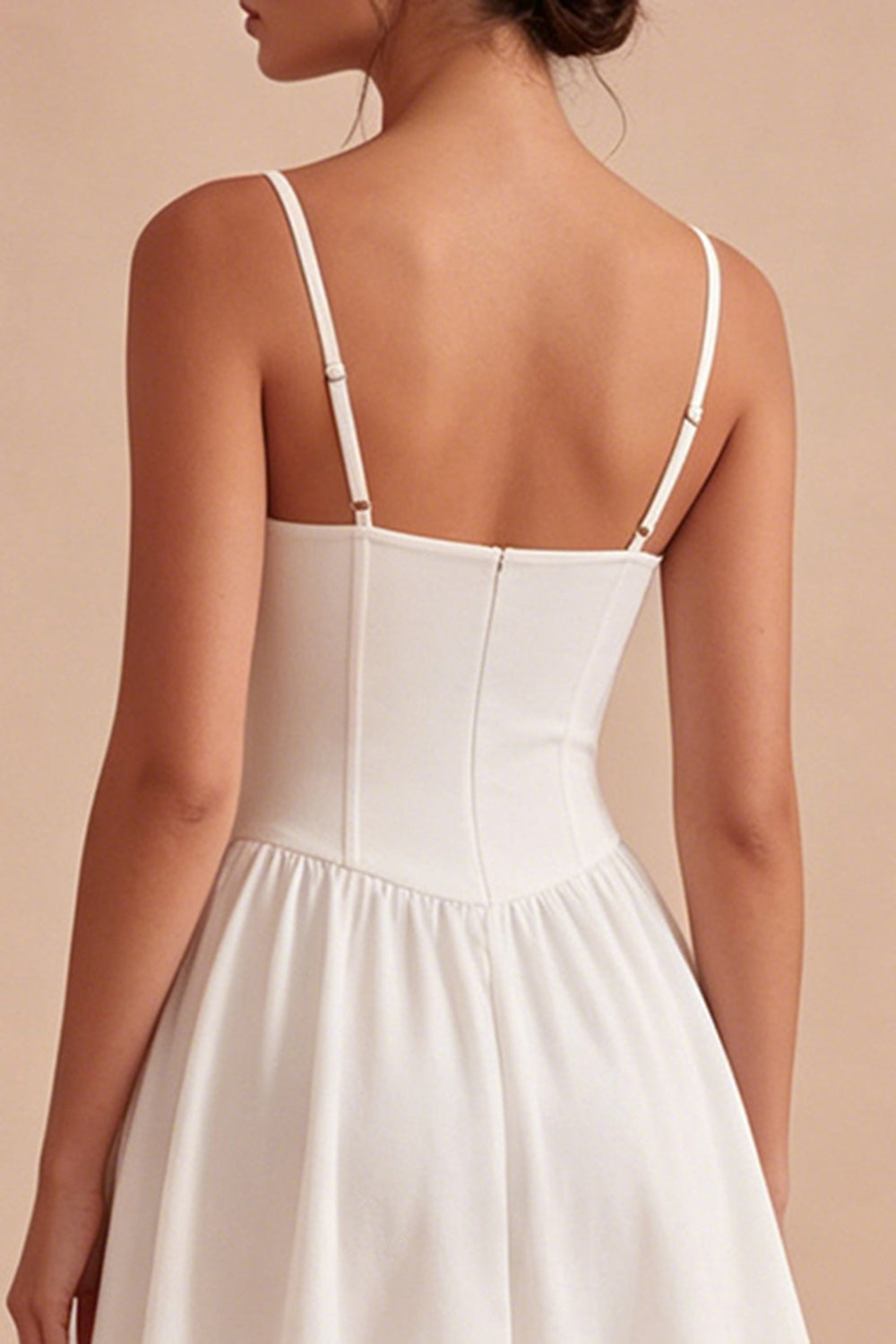 Spaghetti Straps Corset Basque Waist White Short A Line Graduation Dress with Lace