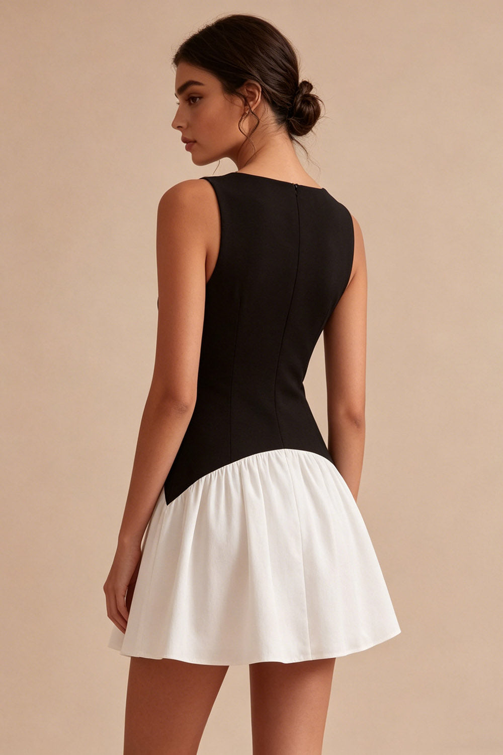 Black and White Bateau Neck A Line Cocktail Dress