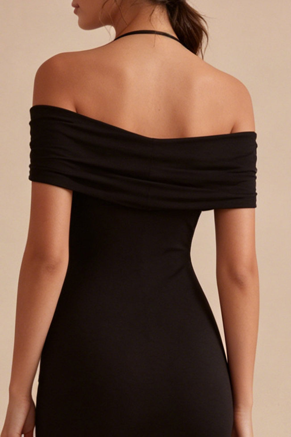 Halter Simple Black Tight Short Little Black Dress