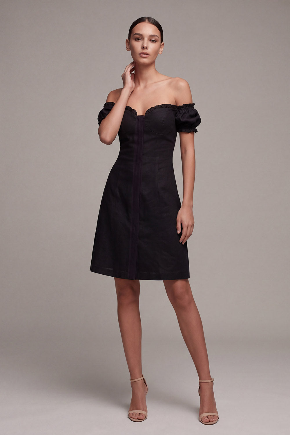 A Line Off the Shoulder Little Black Dress with Flounces