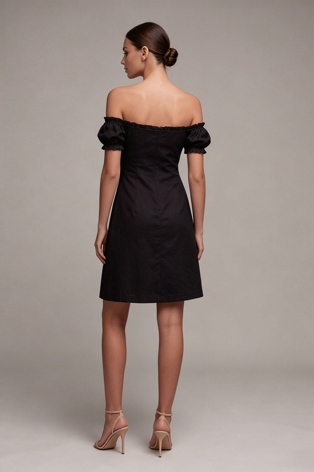 A Line Off the Shoulder Little Black Dress with Flounces