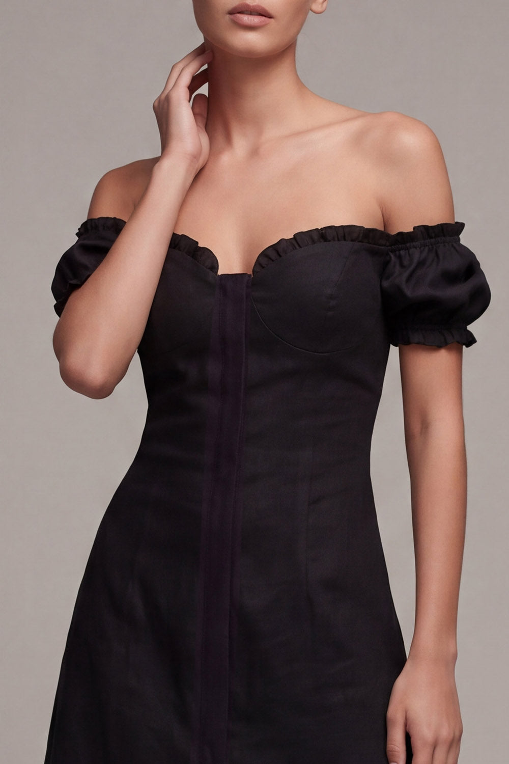 A Line Off the Shoulder Little Black Dress with Flounces