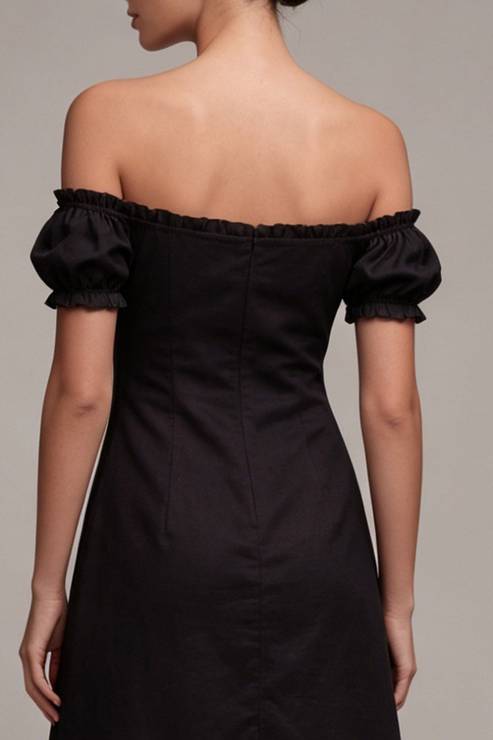 A Line Off the Shoulder Little Black Dress with Flounces
