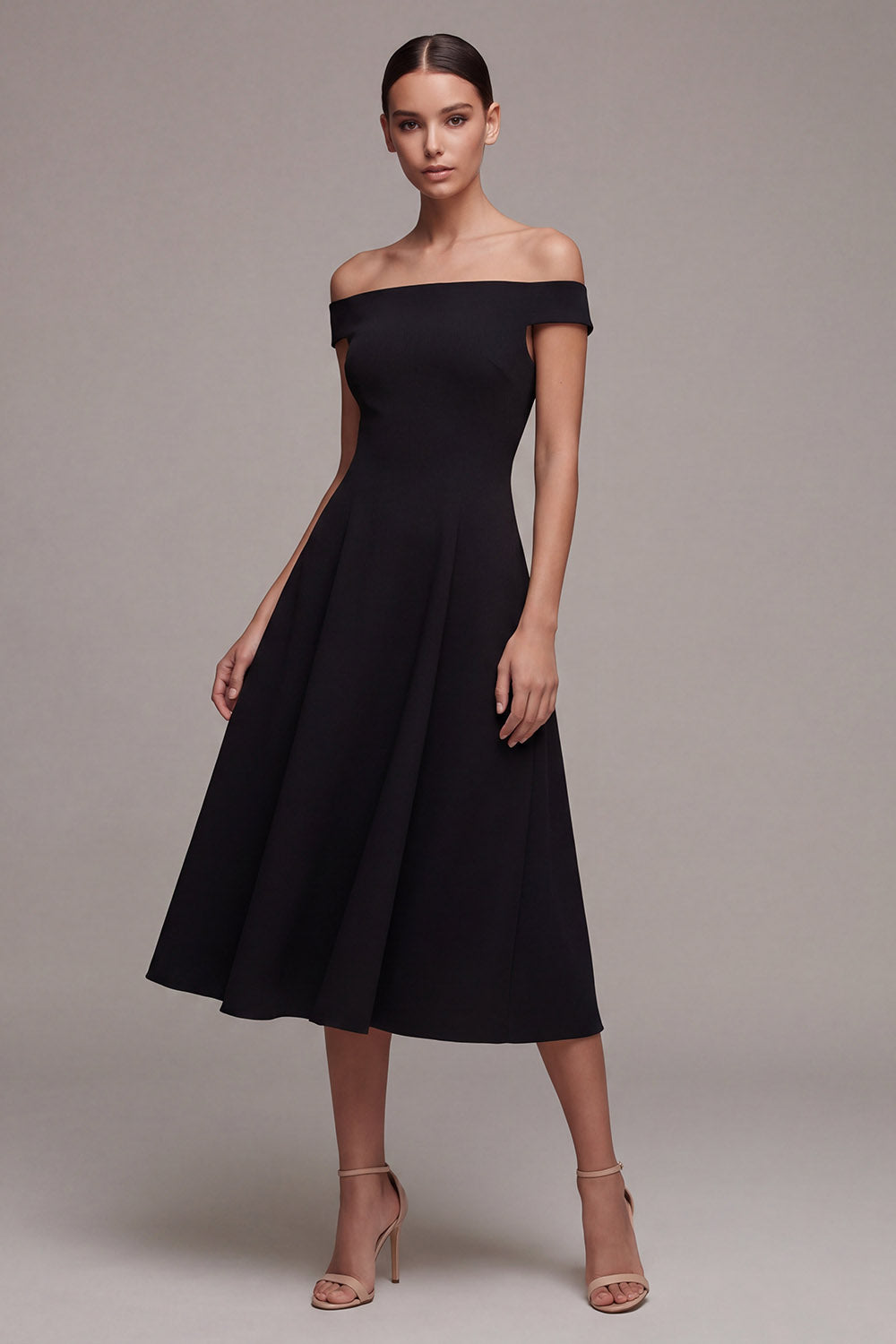 A Line Off the Shoulder Midi Formal Dress