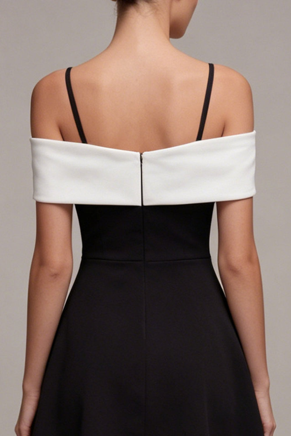 Cold Shoulder Black and White A Line Cocktail Dress with Bow