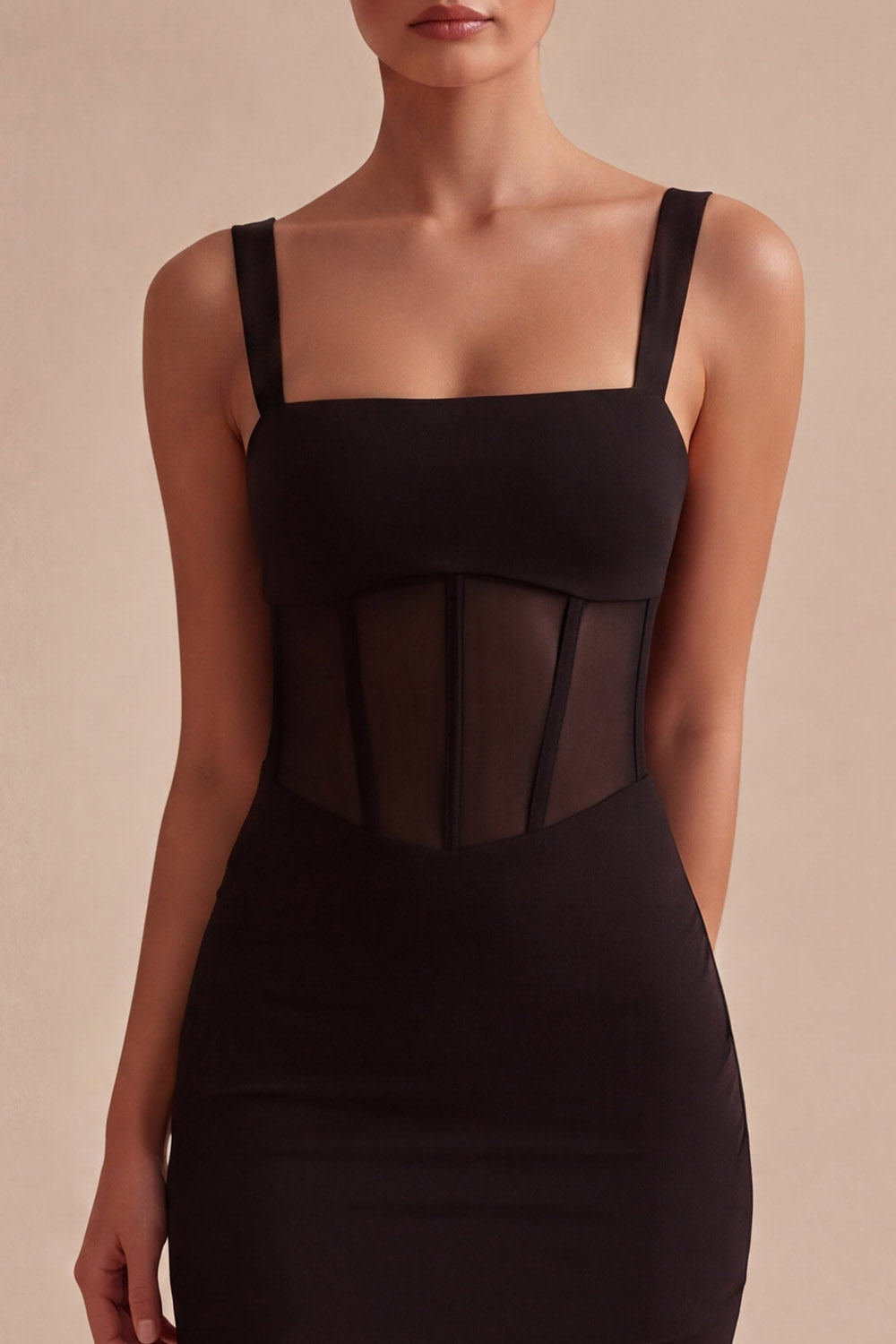 Square Neck Corset Tight Little Black Dress