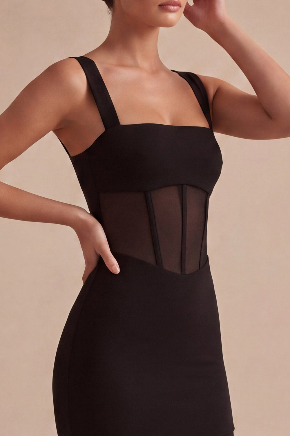 Square Neck Corset Tight Little Black Dress