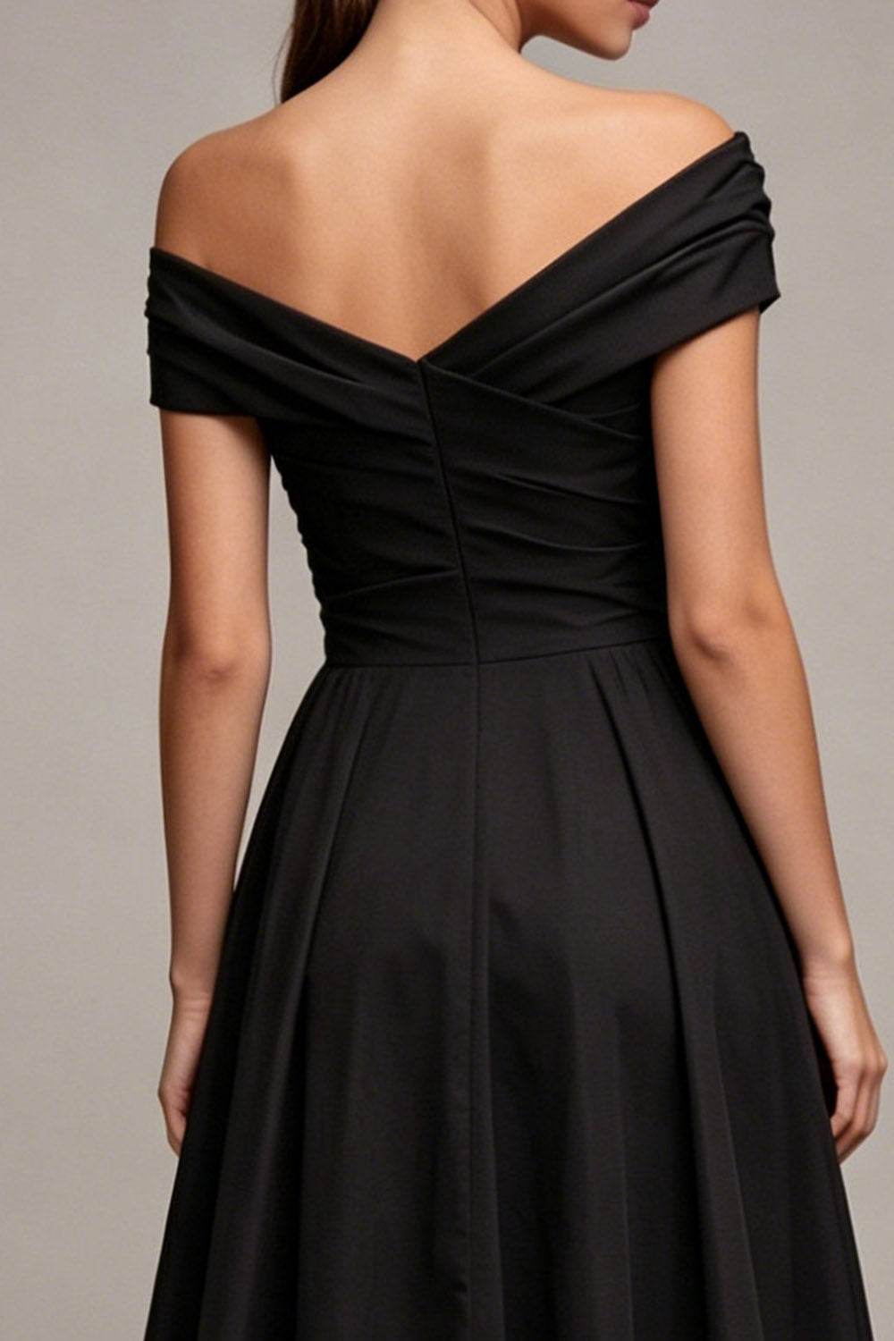 Black Ruched Maxi A Line Off the Shoulder Formal Dress