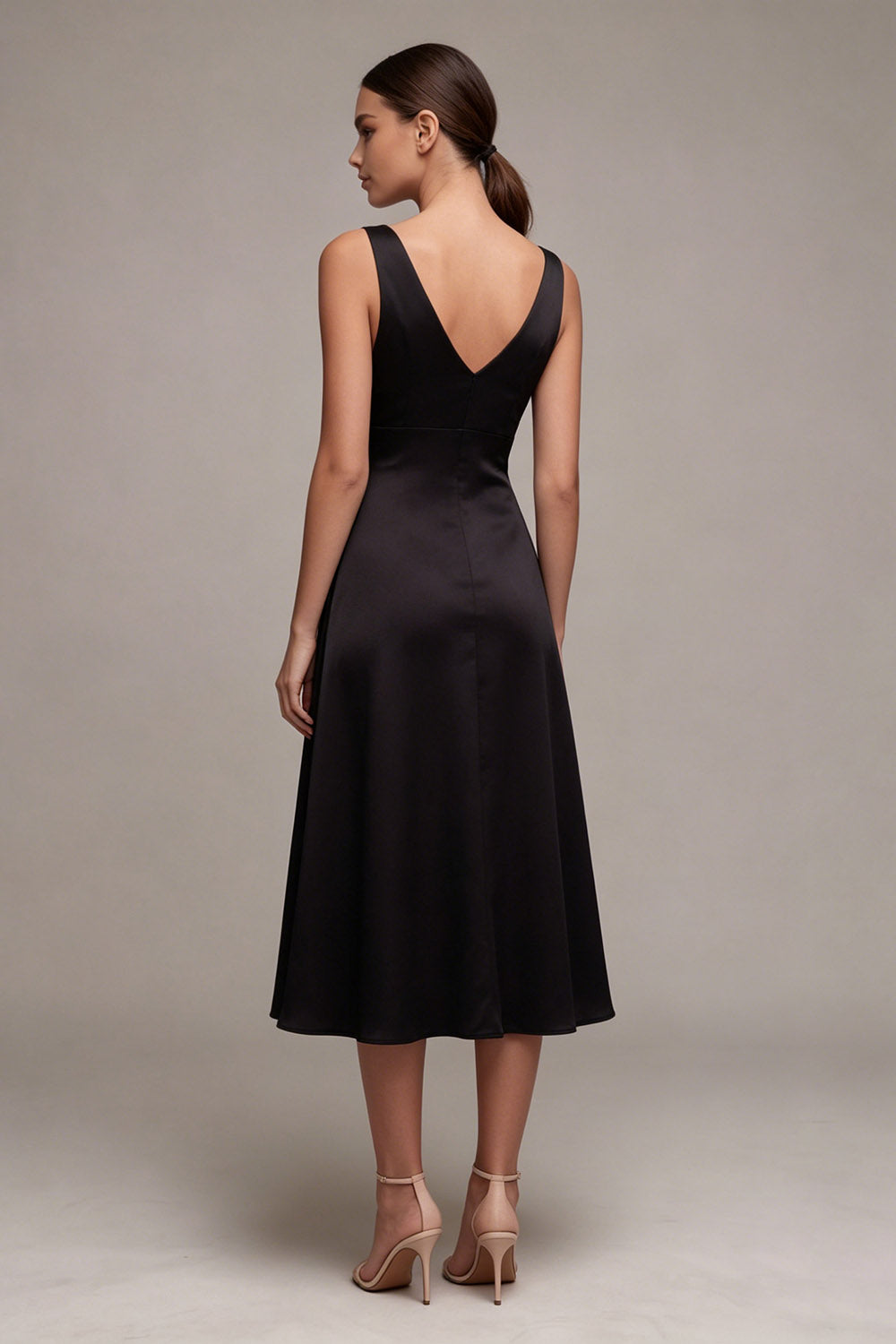 V-Neck A Line Midi Backless Formal Dress