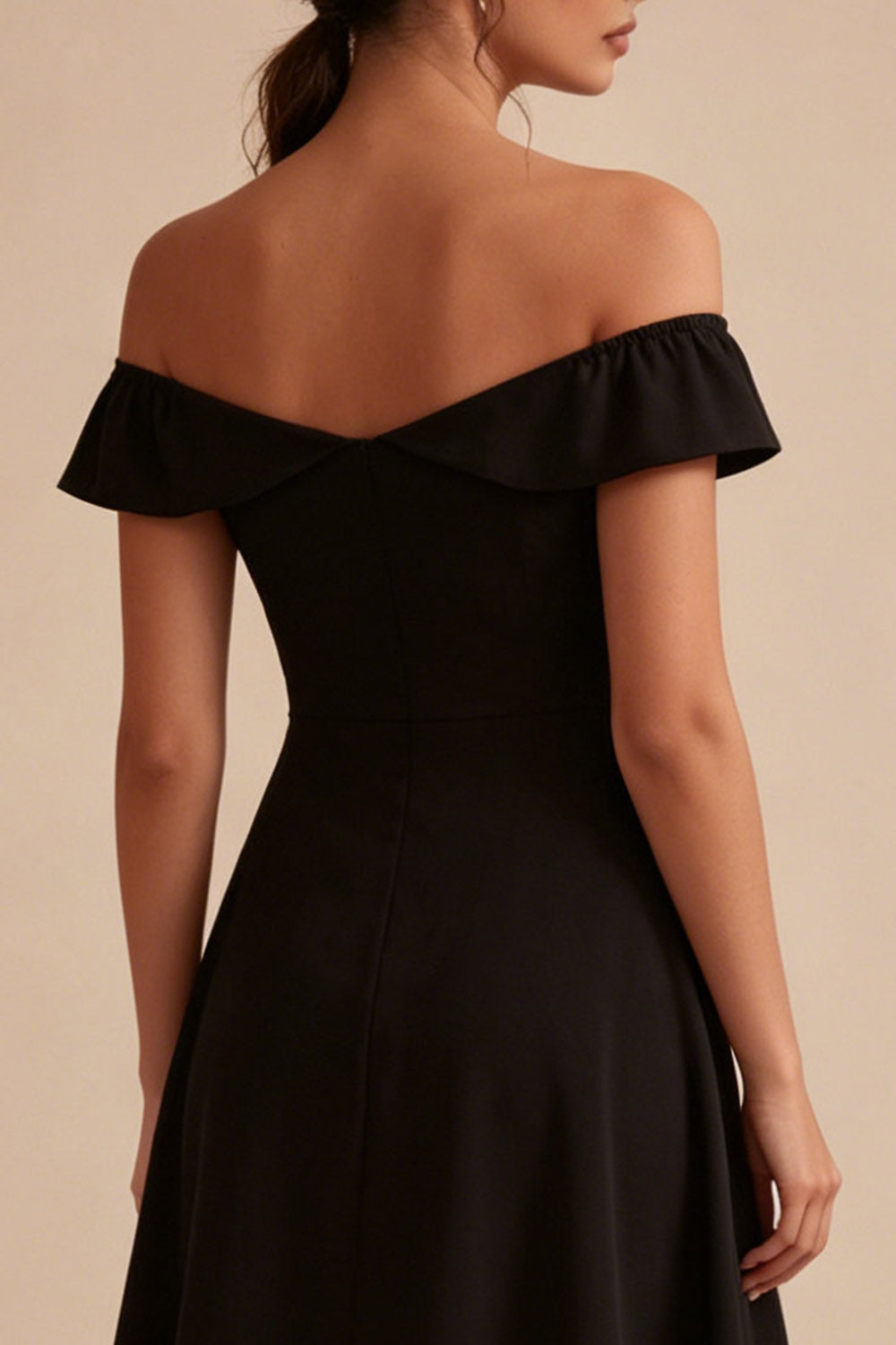 Off the Shoulder High Low A Line Little Black Dress