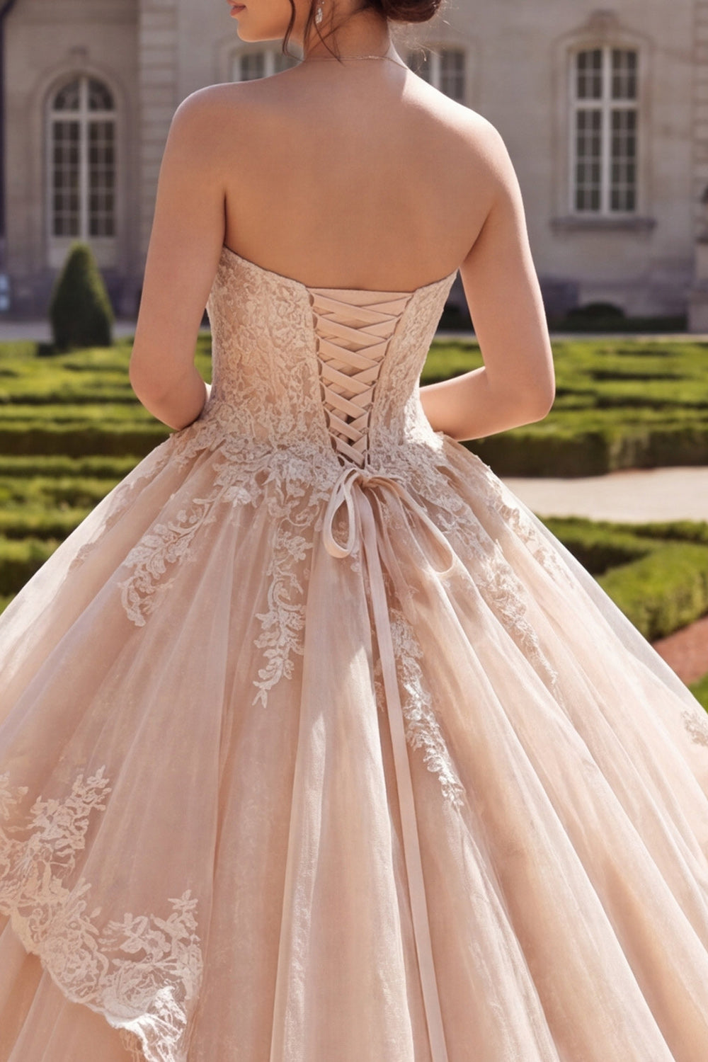 Princess Strapless Champagne Glitter Long Quinceanera Dress with Ruffles