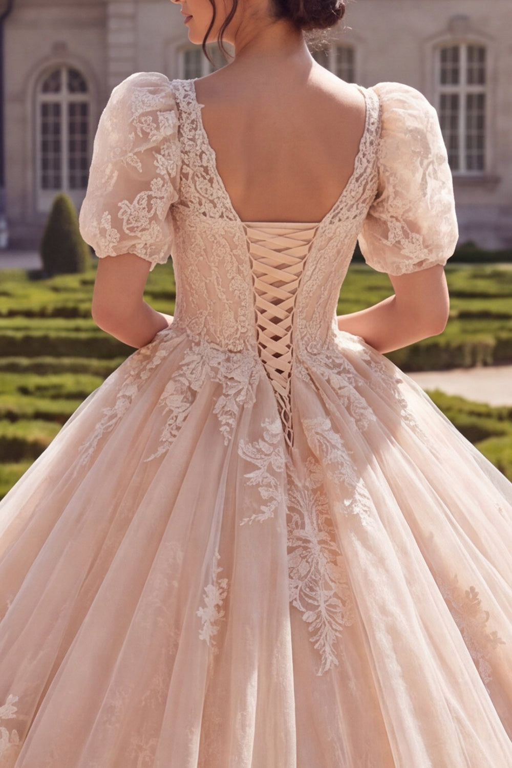 Champagne Glitter V-Neck Princess Long Quinceanera Dress with Ruffles