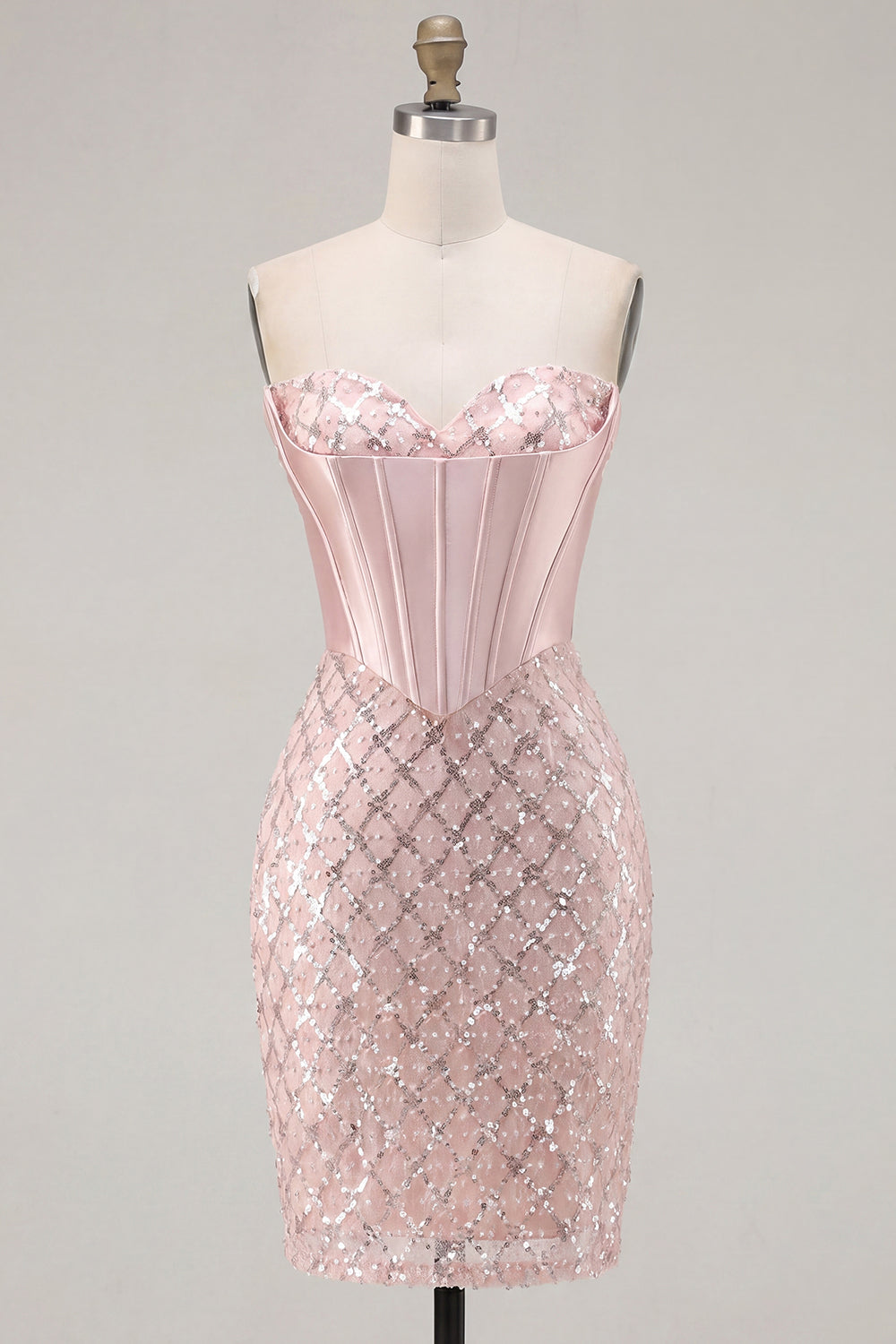 Sparkly Blush Corset Strapless Tight Short Homecoming Dress with Beading