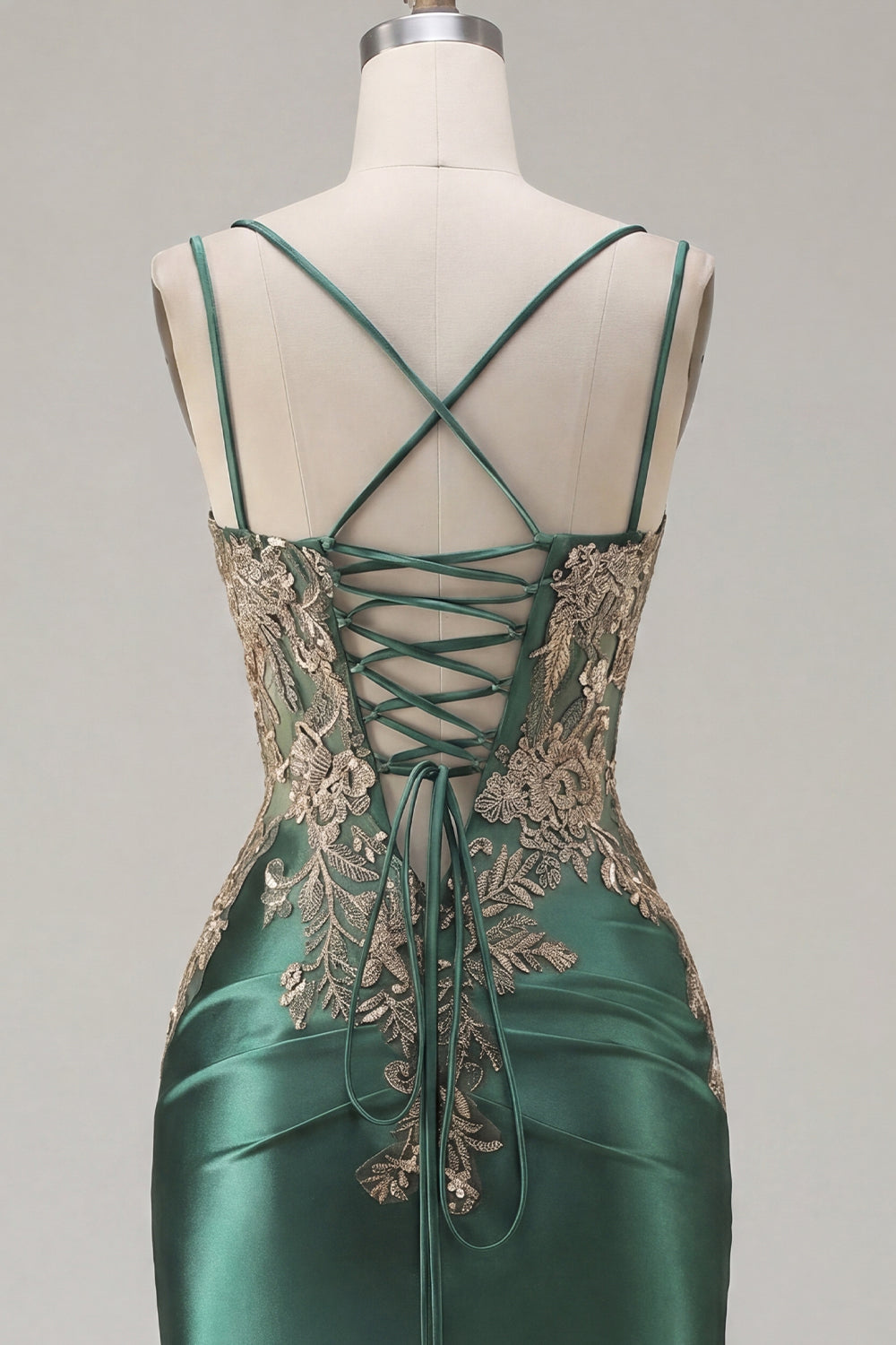 Appliqued Tight Short Corset Sparkly Dark Green Ruched Homecoming Dress with Slit