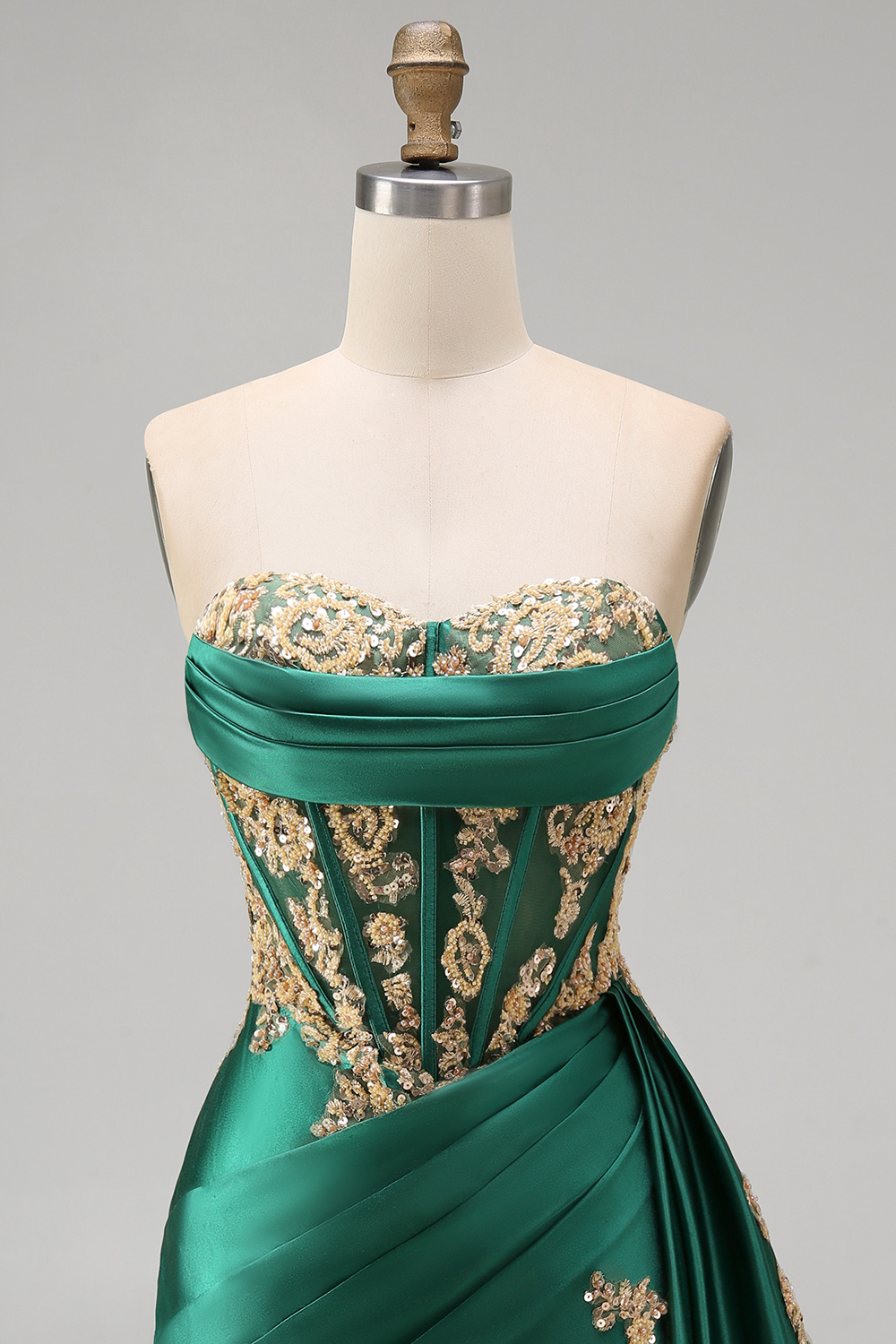 Appliqued Strapless Corset Ruched Short Sparkly Dark Green Homecoming Dress with Ruffles