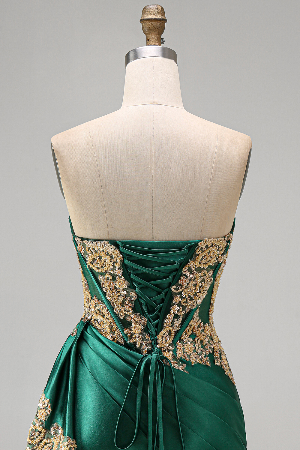 Appliqued Strapless Corset Ruched Short Sparkly Dark Green Homecoming Dress with Ruffles